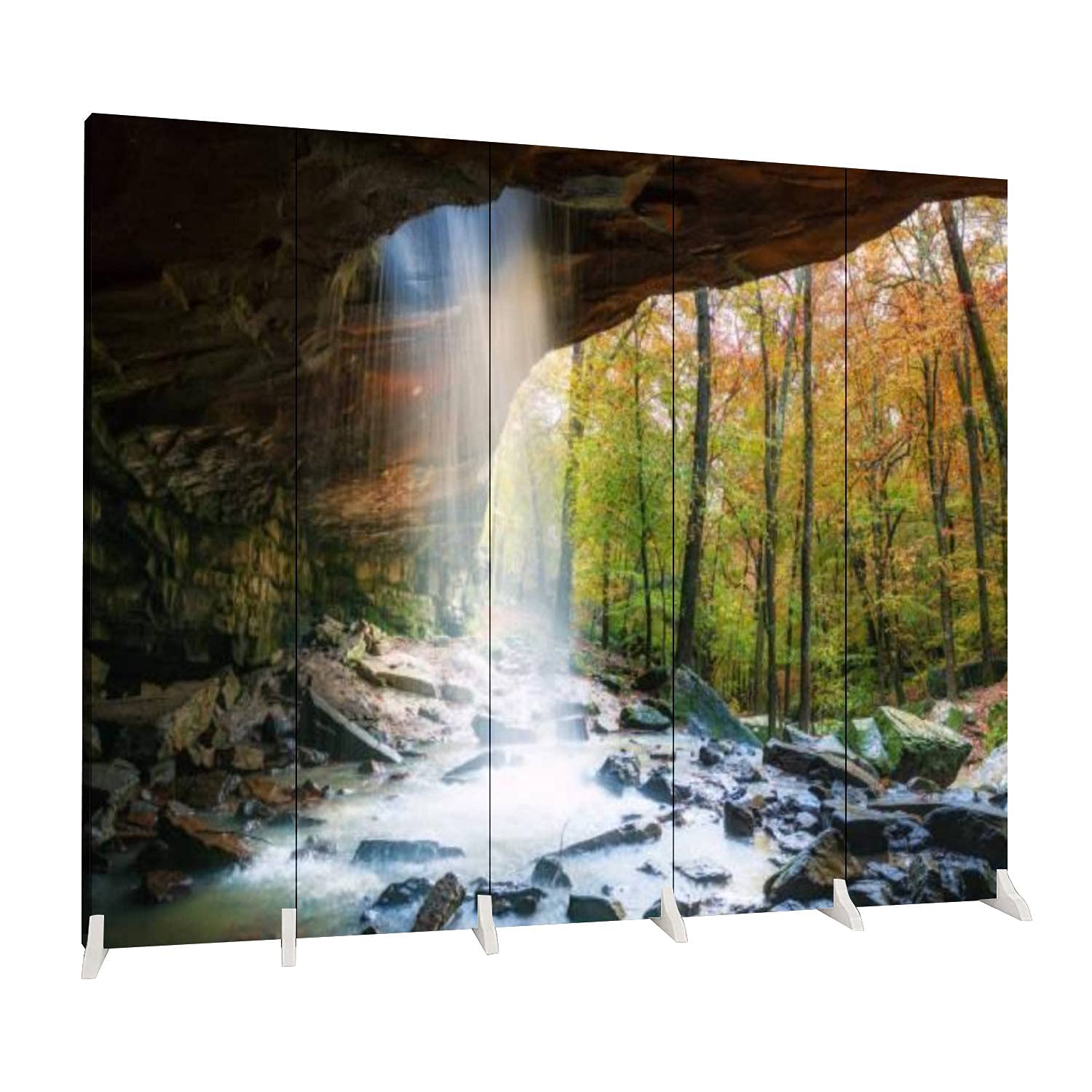 5-Panel Folding Room Divider - Freestanding Privacy Screen for Indoor Use | Canvas Partition Wall Separator | Perfect for Home, Office & Studio Spaces | Inspired by Ozark National Forest Autumn Scenery