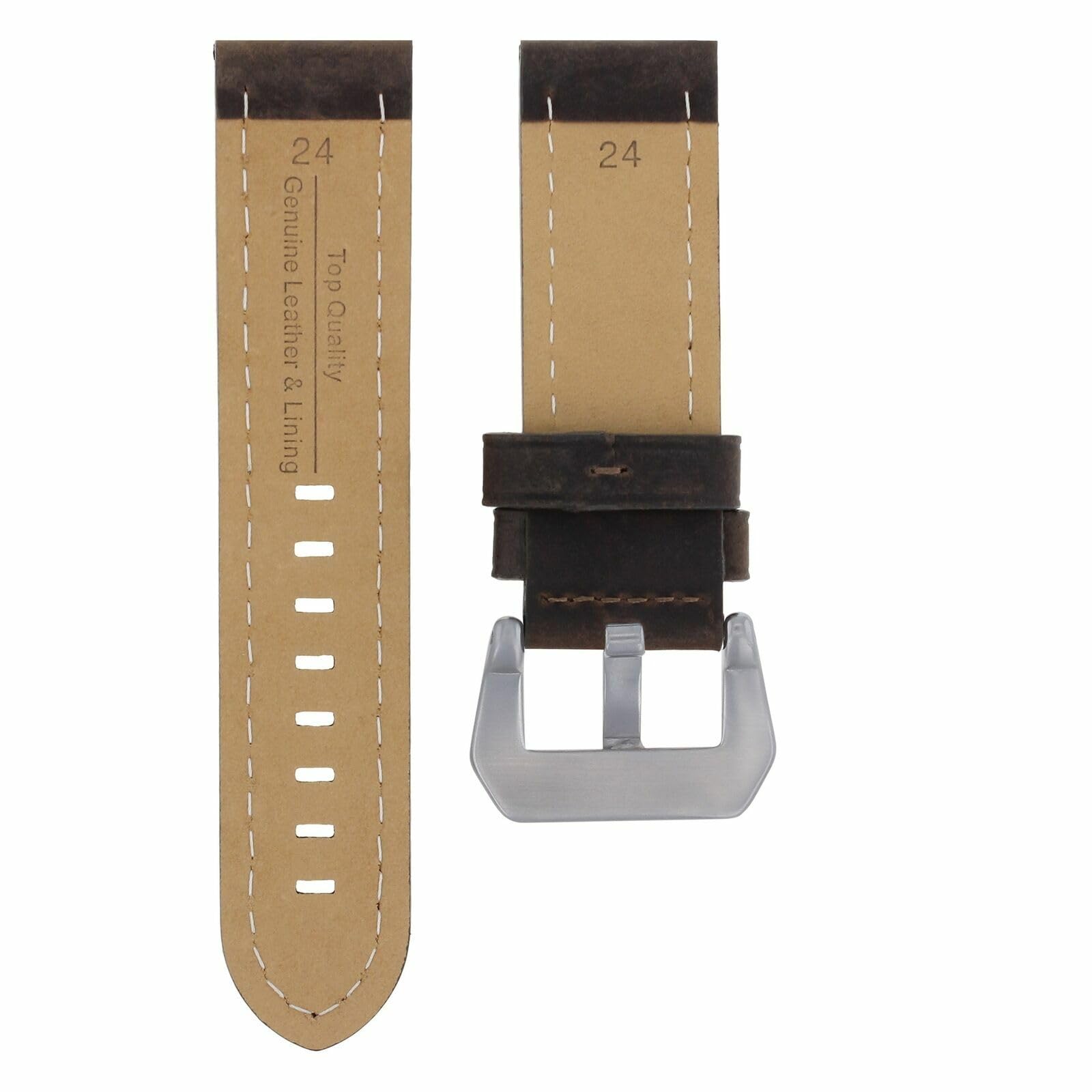 24mm Genuine Cow Leather Watch Band Strap - Compatible with Panerai GMT, Luminor & Radiomir Watches - Dark Brown Replacement Strap for Men's Luxury Watches - Perfect for Business, Casual & Formal Occasions