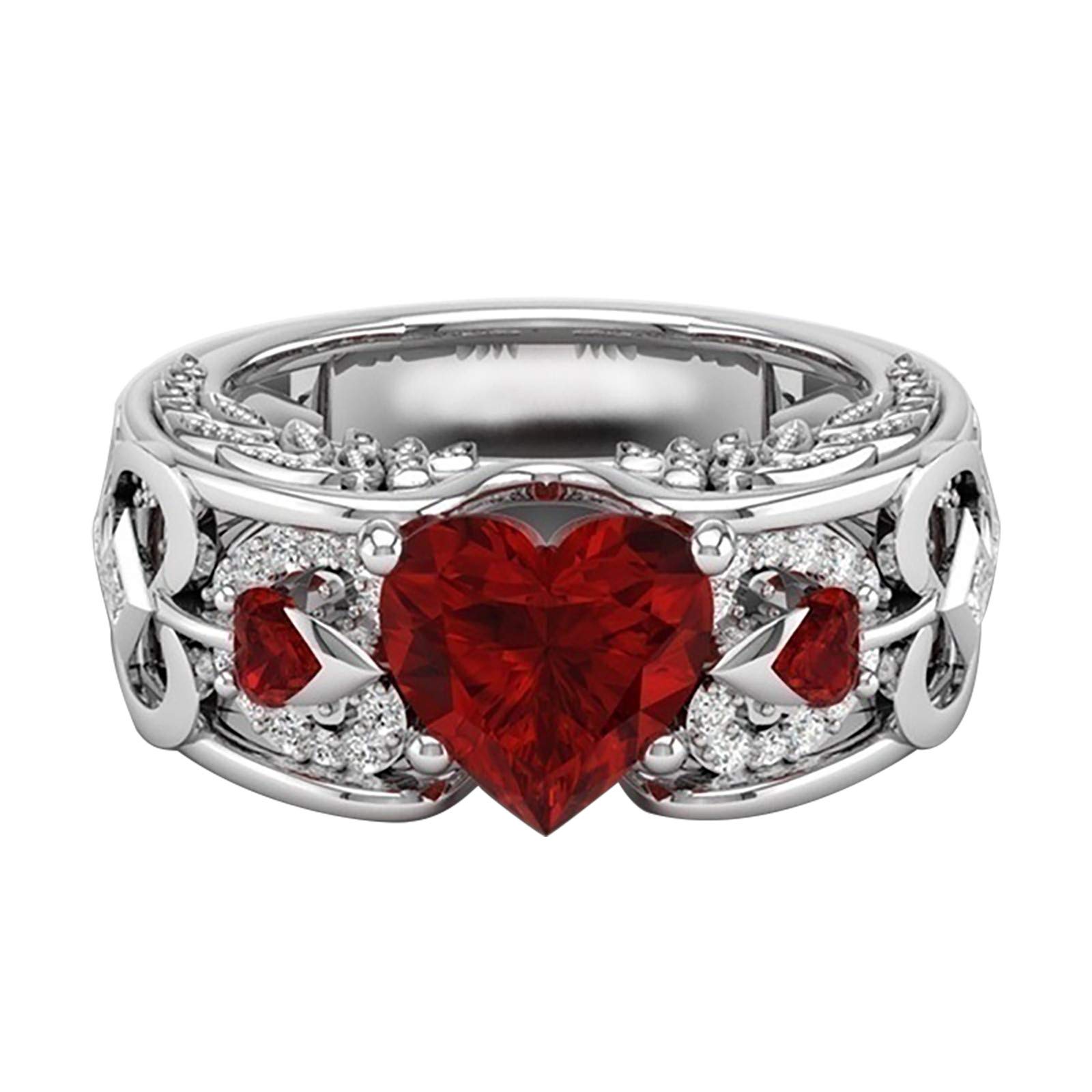 Heart-Shaped Alloy Engagement & Wedding Ring for Women - Valentine's Day Jewelry, Costume Ring (Red, Size 11) - Perfect for Proposals, Anniversaries & Romantic Gifts