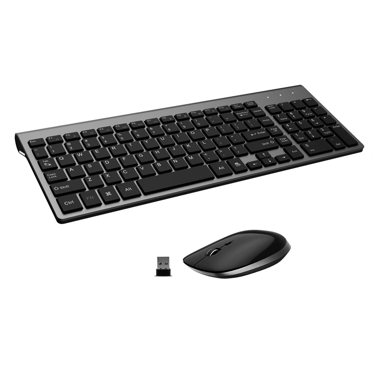 2.4G Wireless Keyboard and Mouse Combo - Ergonomic Full-Size USB Keyboard with Silent Mouse for PC, Laptop, Windows & Mac - Black & Grey - Perfect for Office, Home & Gaming Use