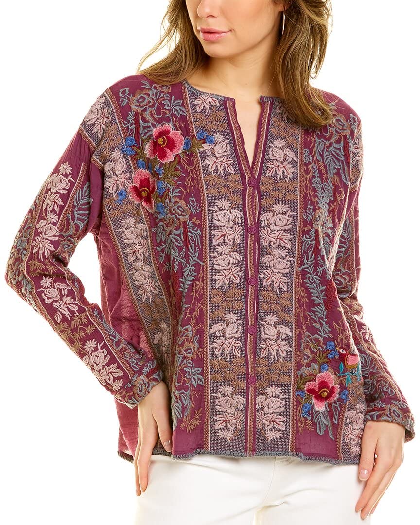 Johnny Was Women's Long Sleeve Button Down Shirt - Stylish Floral Print Blouse for Work, Office & Casual Wear