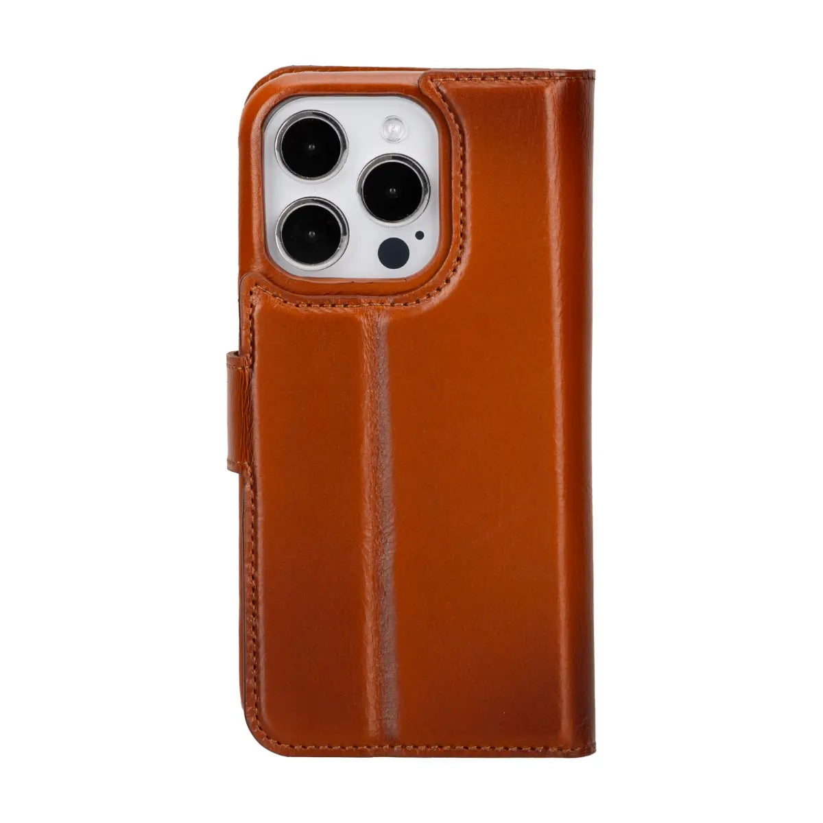 Premium Burnished Tan Leather iPhone 15 Pro Wallet Case - Slim Protective Cover with Card Slots | Perfect for Business Professionals & Everyday Use