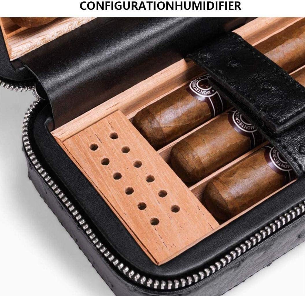 Premium Cow Leather Portable Cigar Humidor Case - 20.8 x 5 x 11cm Travel Cigar Box with Humidifier | Perfect for Cigar Storage, Aging, and Travel | Black Leather Cigar Accessories for Men