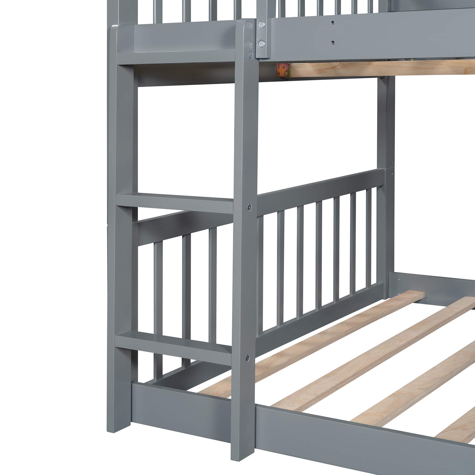 Harper & Bright Designs Triple Bunk Beds with Slide - Full Over Full Over Full Wooden Bunk Bed Frame with Built-in Ladder for Kids, Teens & Adults - Space Saving Bedroom Furniture for Small Rooms, Dorms, Vacation Homes & Shared Kids' Rooms (Gray)