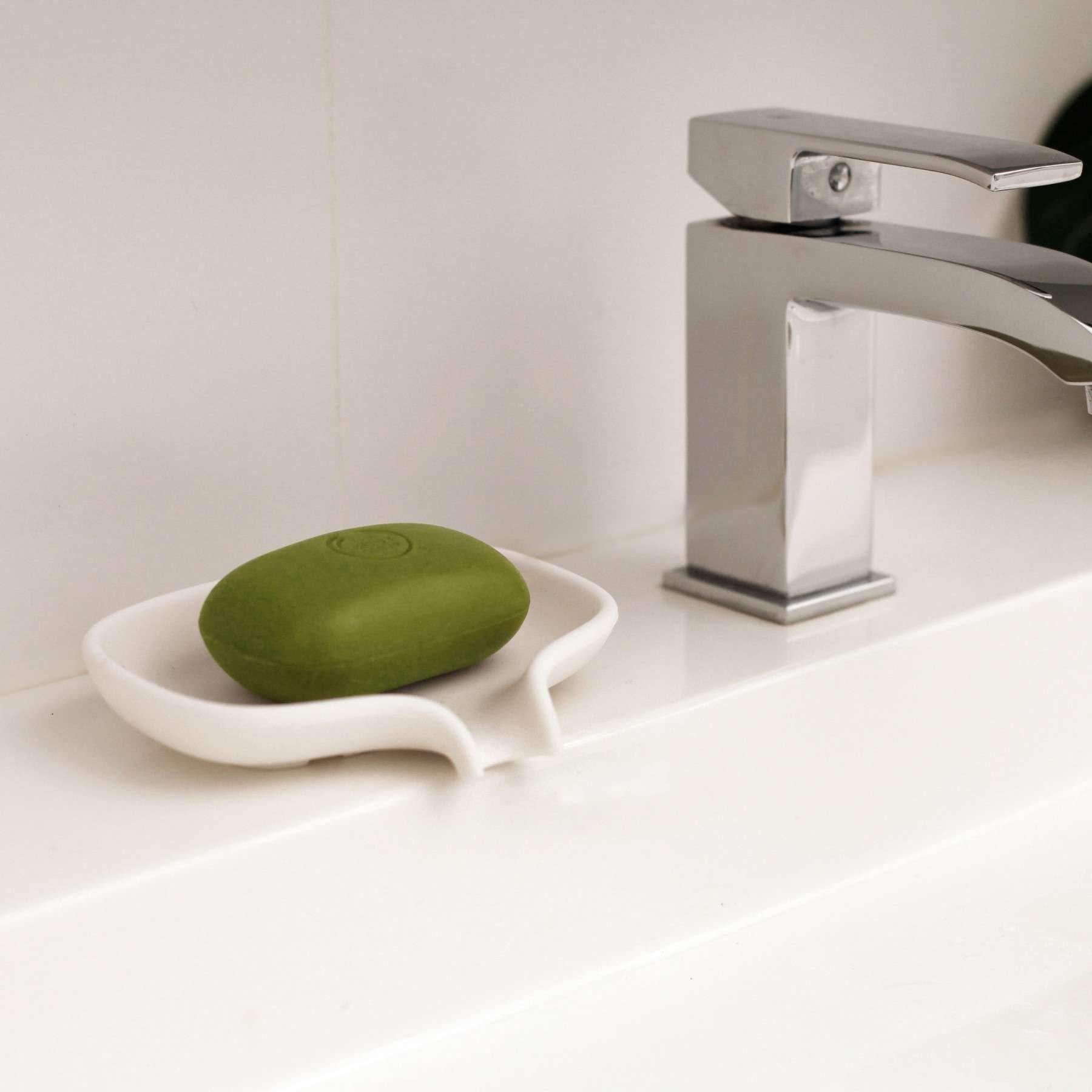 Premium Large White Silicone Soap Dish with Drain Spout - Water-Resistant Bathroom Organizer for Sink, Shower & Countertop