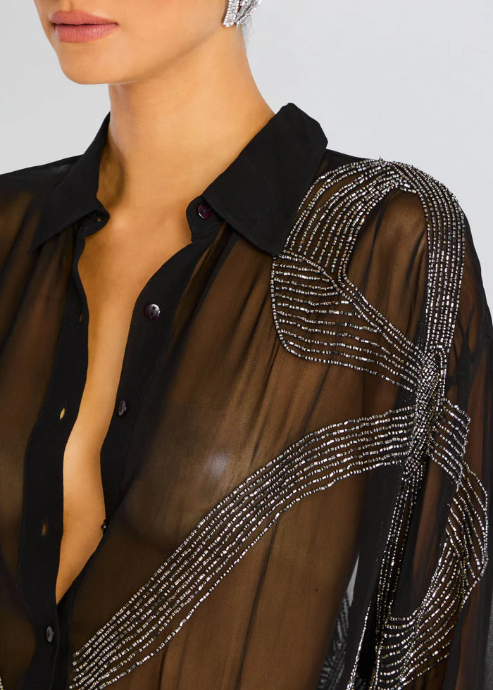 Cherish Embellished Black Shirt for Women - Elegant Party Top, Casual Office Wear & Date Night Outfit