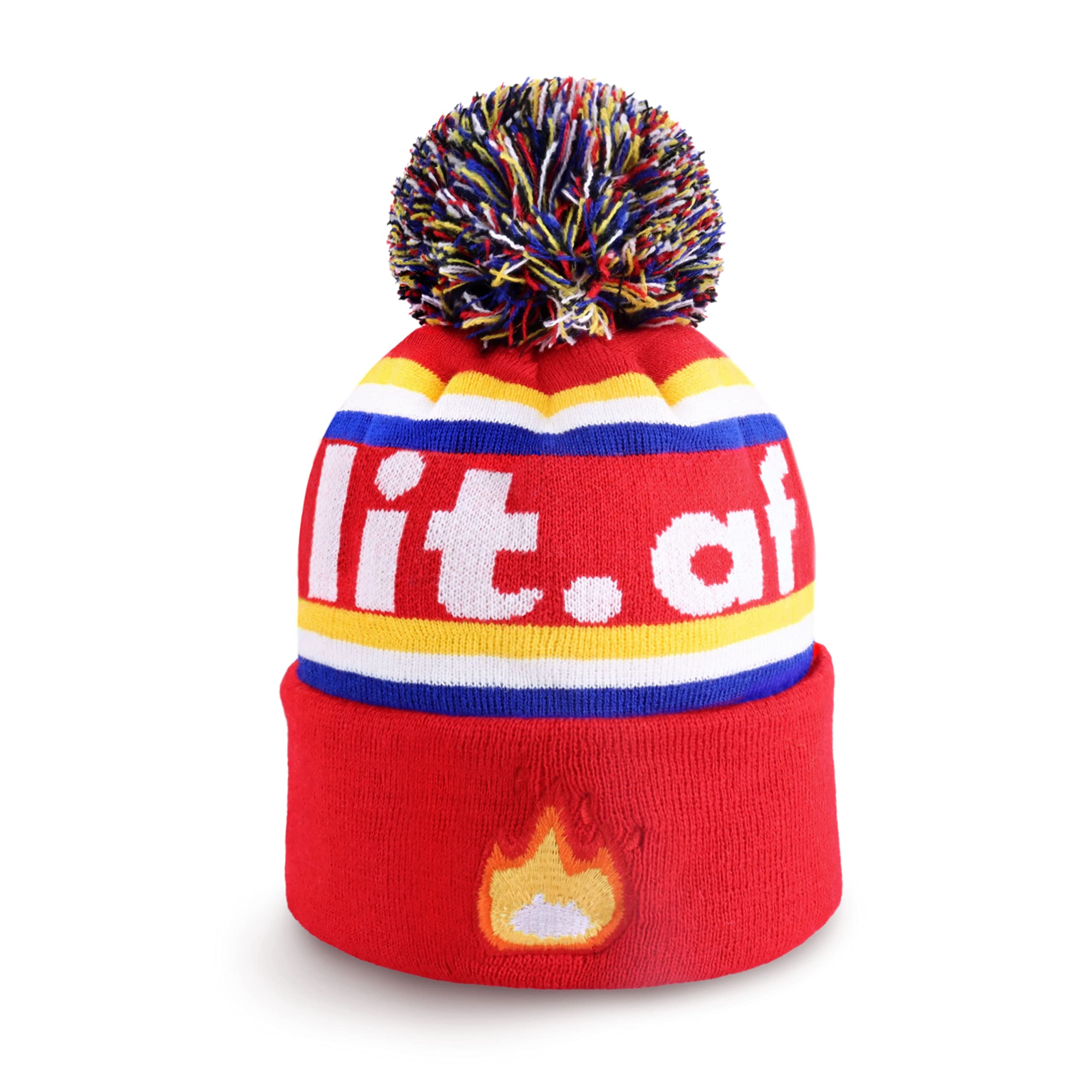 Skully Pom Pom Knit Beanie - Warm Winter Hat for Men & Women | Colorful Outdoor Beanie with Fun Design | Perfect for Skiing, Snowboarding & Cold Weather Activities