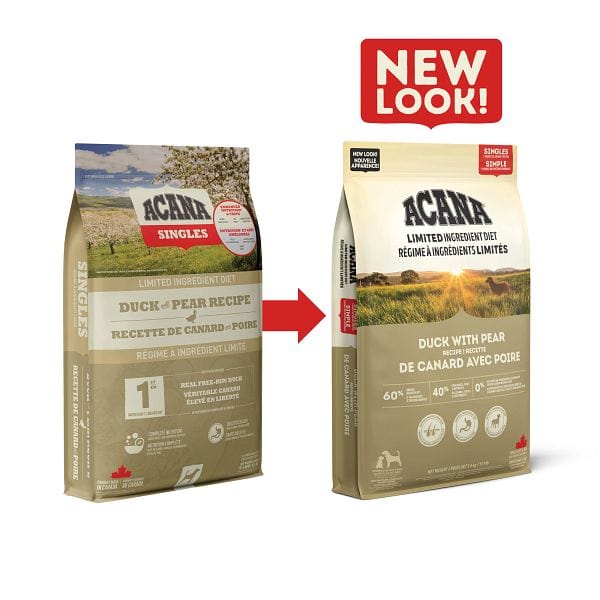 ACANA Singles Duck with Pear Recipe Dry Dog Food - Grain-Free, High-Protein, Limited Ingredient for Sensitive Stomachs - Perfect for Adult Dogs with Allergies or Digestive Issues