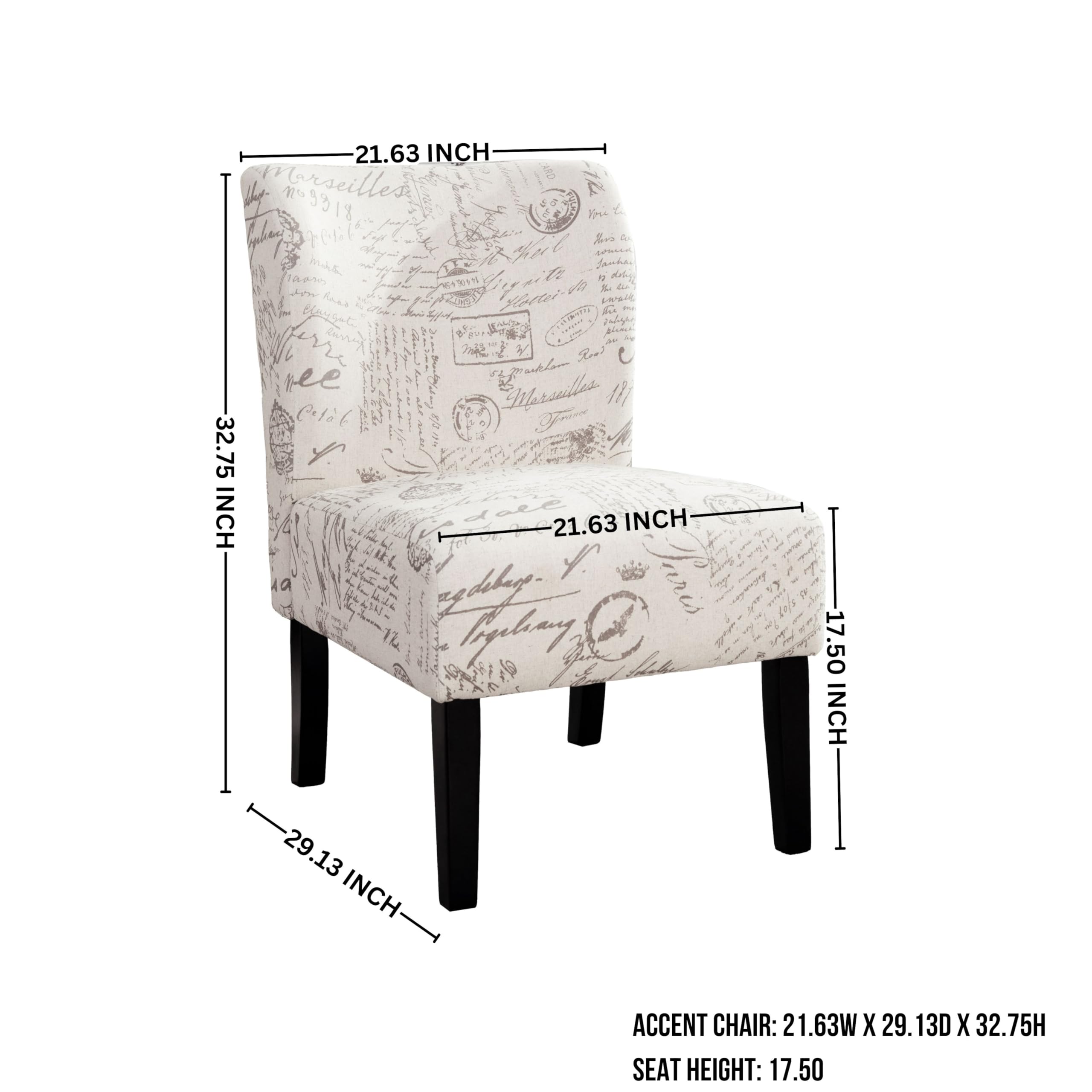 Roundhill Furniture Capa Print Fabric Armless Contemporary Accent Chair - Modern Armless Lounge Chair with Script Design for Living Room, Bedroom & Office Decor