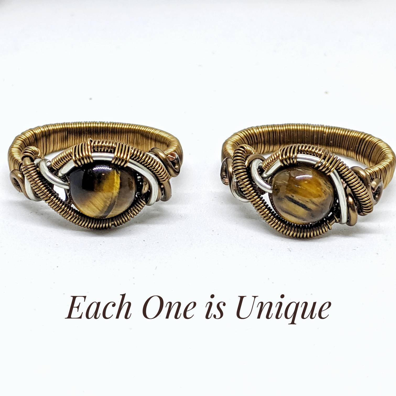 Tiger's Eye Gemstone Ring - Antique Bronze & Silver Plated Jewelry for Women | Spiritual Healing, Protection & Elegant Fashion Accessory