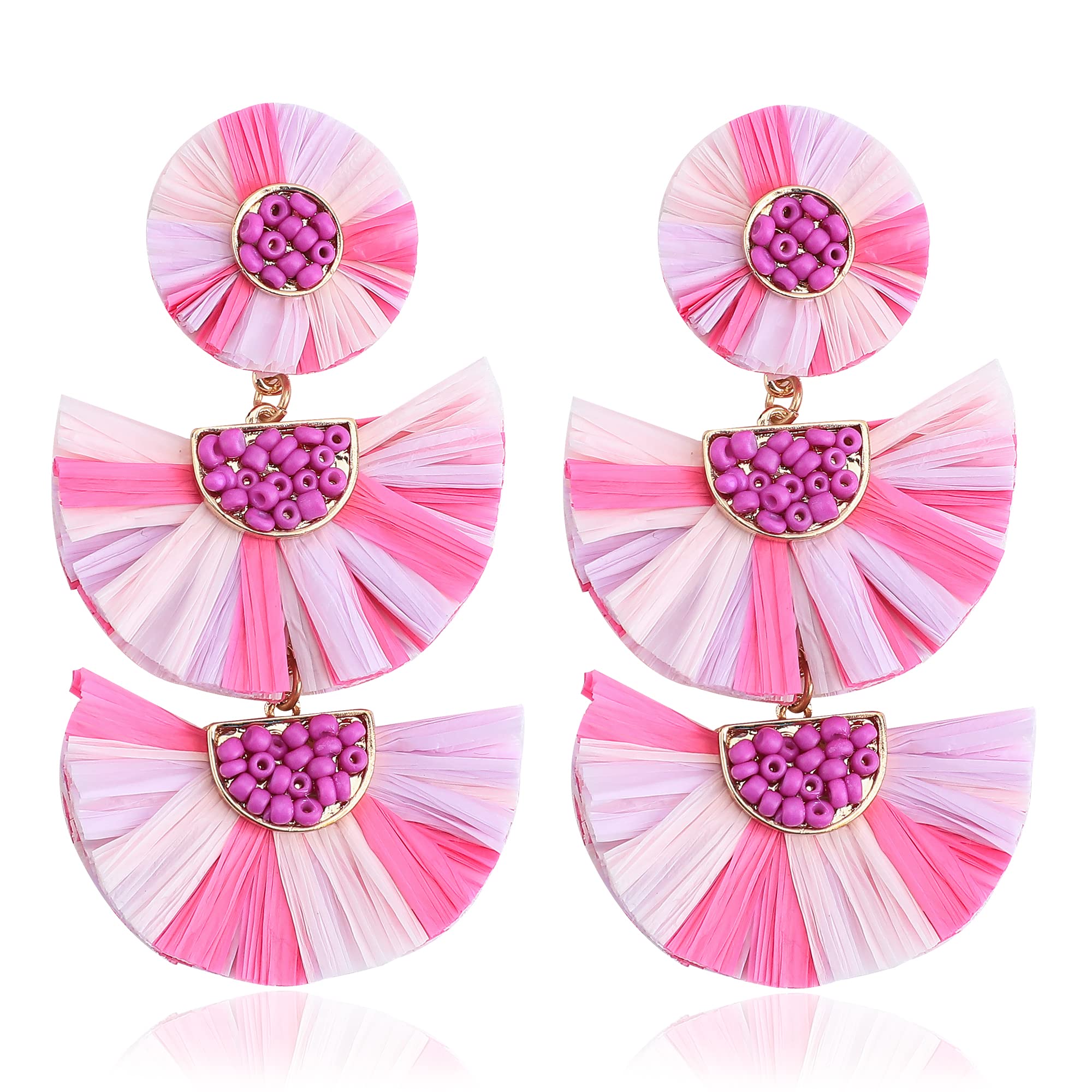 Gelvtic Boho Beaded Raffia Dangle Stud Earrings for Women & Teen Girls | Statement Jewelry for Wedding, Prom, Party & Everyday Wear