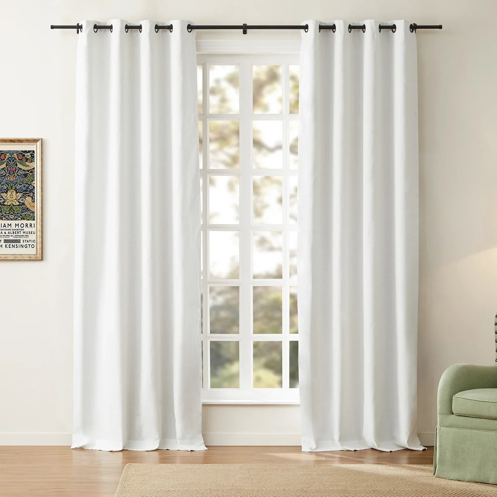 Premium Blackout Linen Cotton Curtains with Grommet Top - Thermal Insulated Drapes for Living Room & Bedroom (Set of 2 Panels)