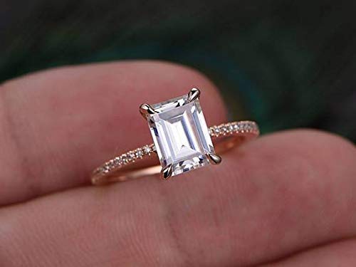 1.25 Carat Moissanite & Diamond Engagement Ring in 14K Rose Gold - Semi Eternity Band for Wedding, Proposal, Anniversary Gift