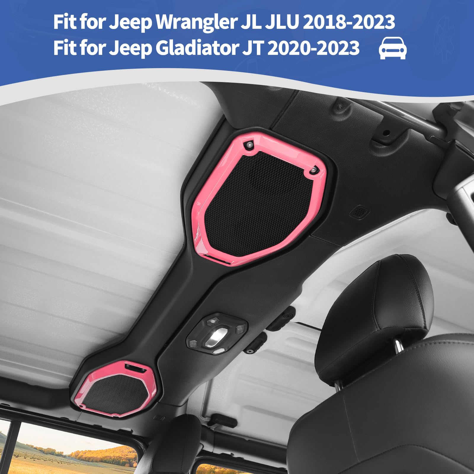 RT-TCZ Pink Roof Speaker Cover Trim for Jeep Wrangler JL/JLU & Gladiator JT (2018-2023) - 2pcs Interior Accessories - Perfect for Car Audio Upgrade & Off-Road Protection