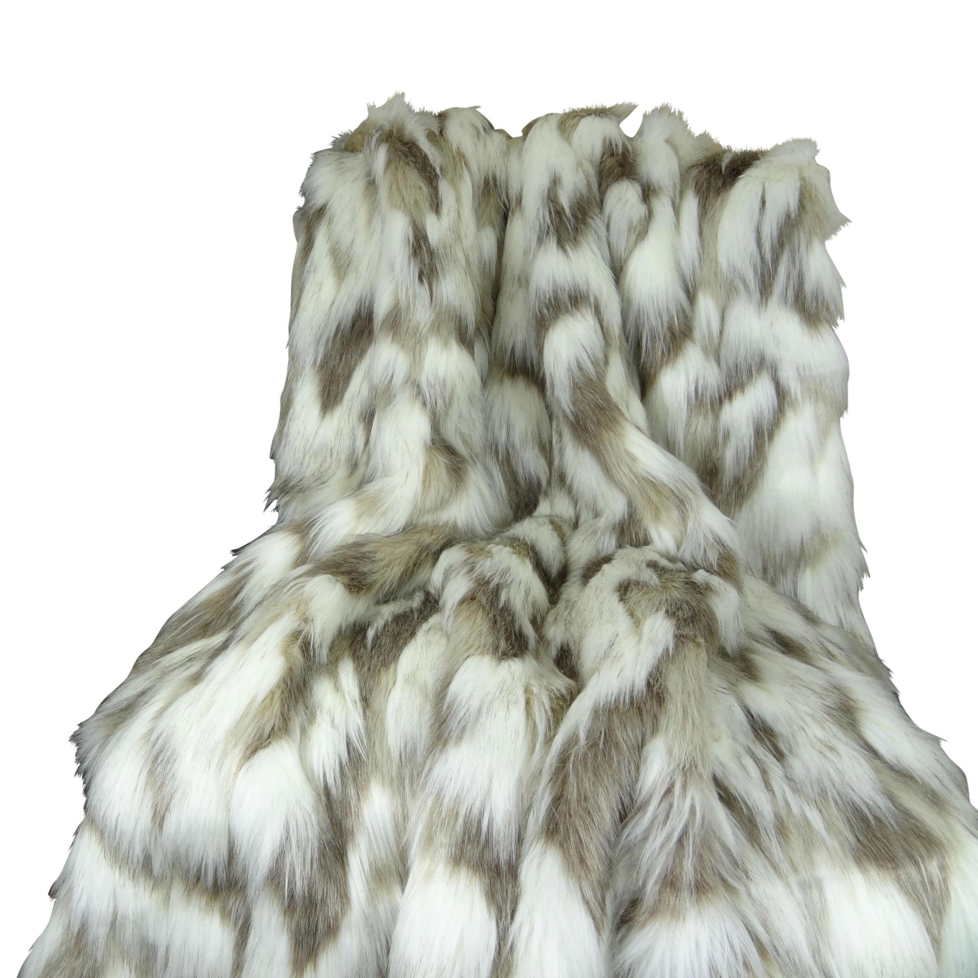 Luxury Ivory Faux Fur Throw Blanket & Bedspread - Ultra Soft Tibet Fox Style - Beige Faux Fur Blanket for Couch, Bed, Sofa - Made in USA - Perfect for Winter Coziness, Home Decor & Gift Giving