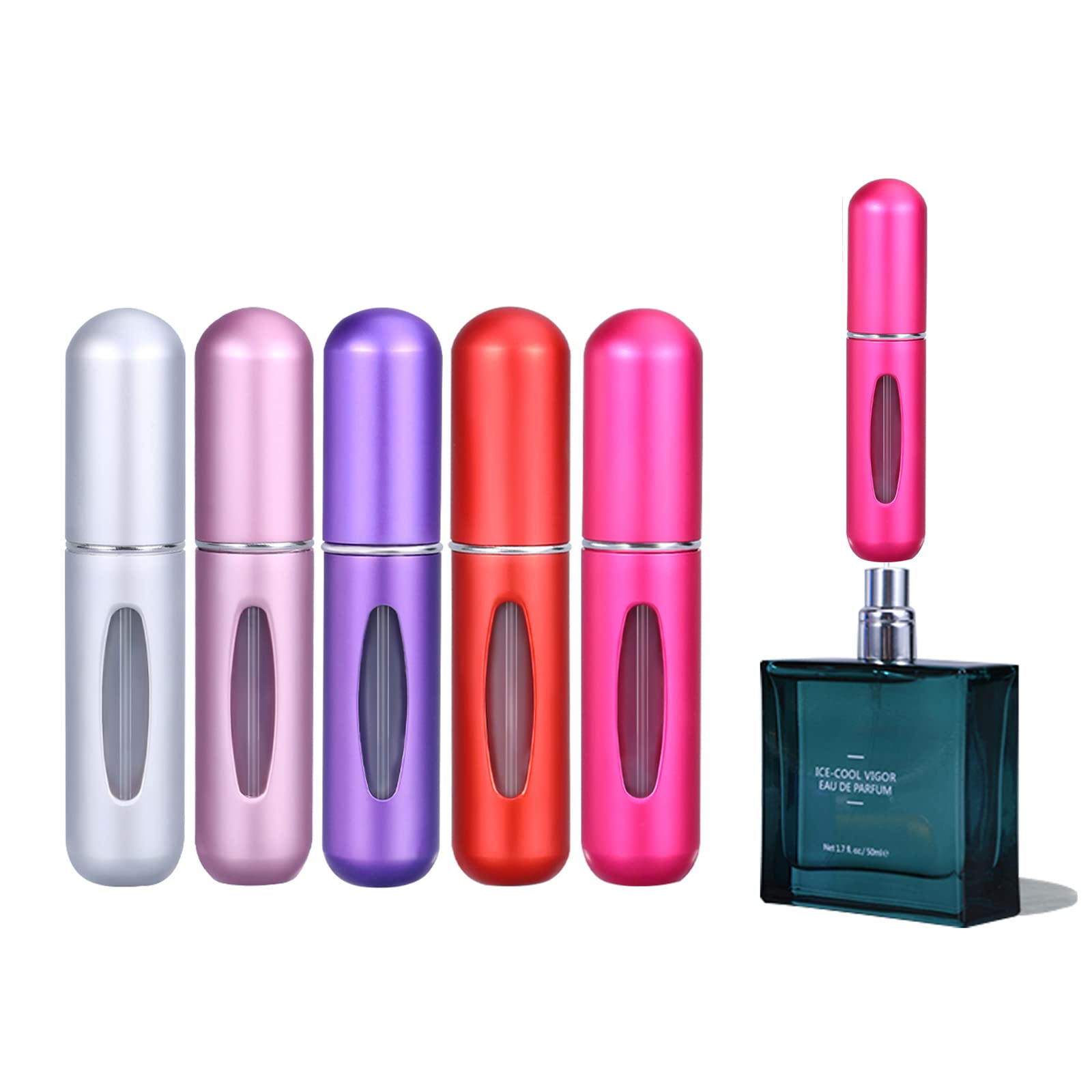 UMETASS 5-Pack 0.2oz Perfume Atomizer Bottles - Portable Refillable Travel Spray Bottles for Fragrance, Essential Oils & Cosmetics | Leakproof Mini Pump Bottles Perfect for Gym, Travel, Purse & Everyday Carry