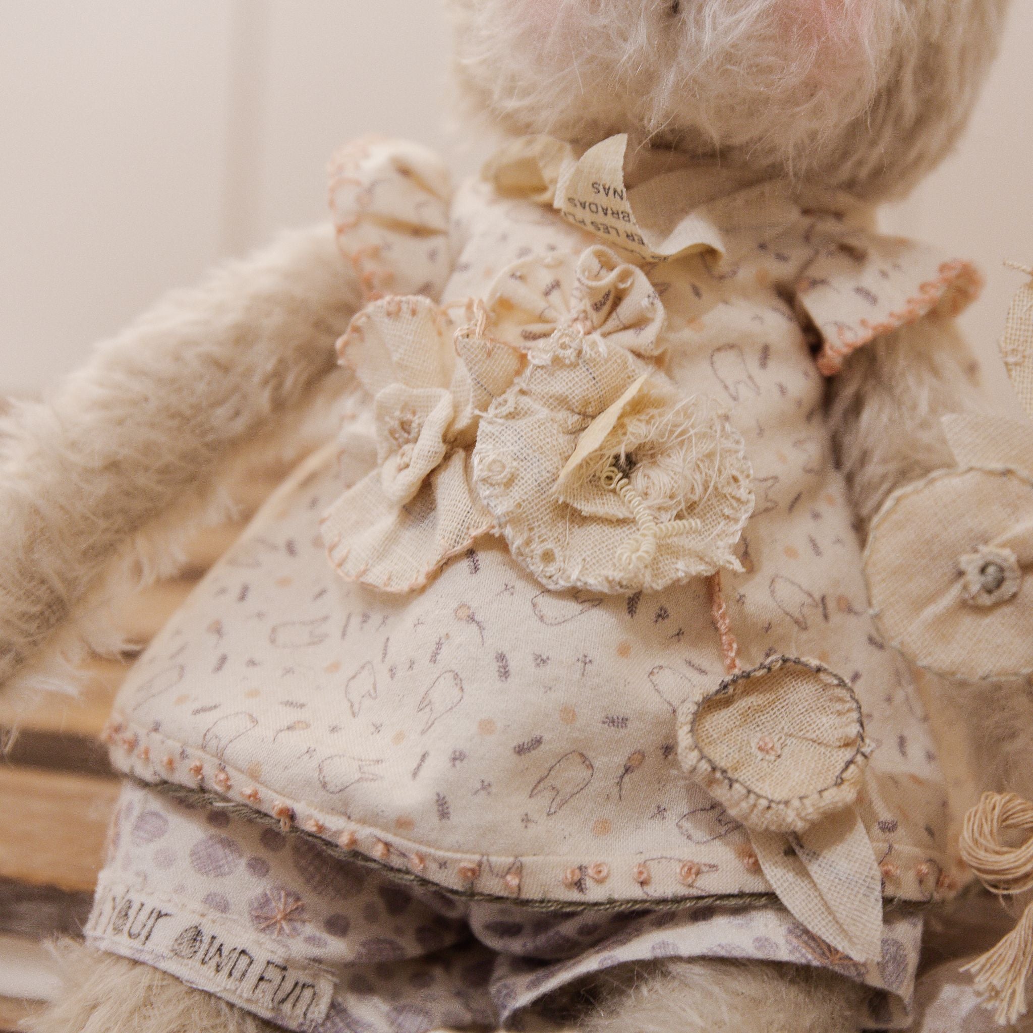 Handmade Sparse Mohair Cream Bunny Doll - RETIRED Hutch Studio Franny FunBun - Perfect for Nursery Decor, Easter Gifts & Collectible Display