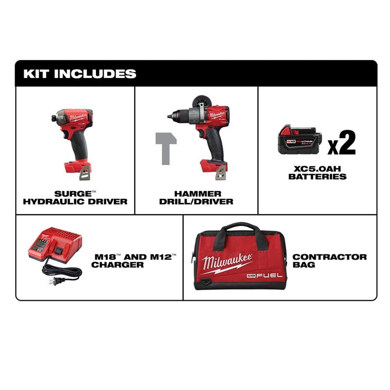M18 FUEL 18V Brushless Cordless Surge Impact Driver & Hammer Drill Combo Kit (2-Tool Set) - Powerful Lithium-Ion Battery for Professional Construction, Woodworking & DIY Projects