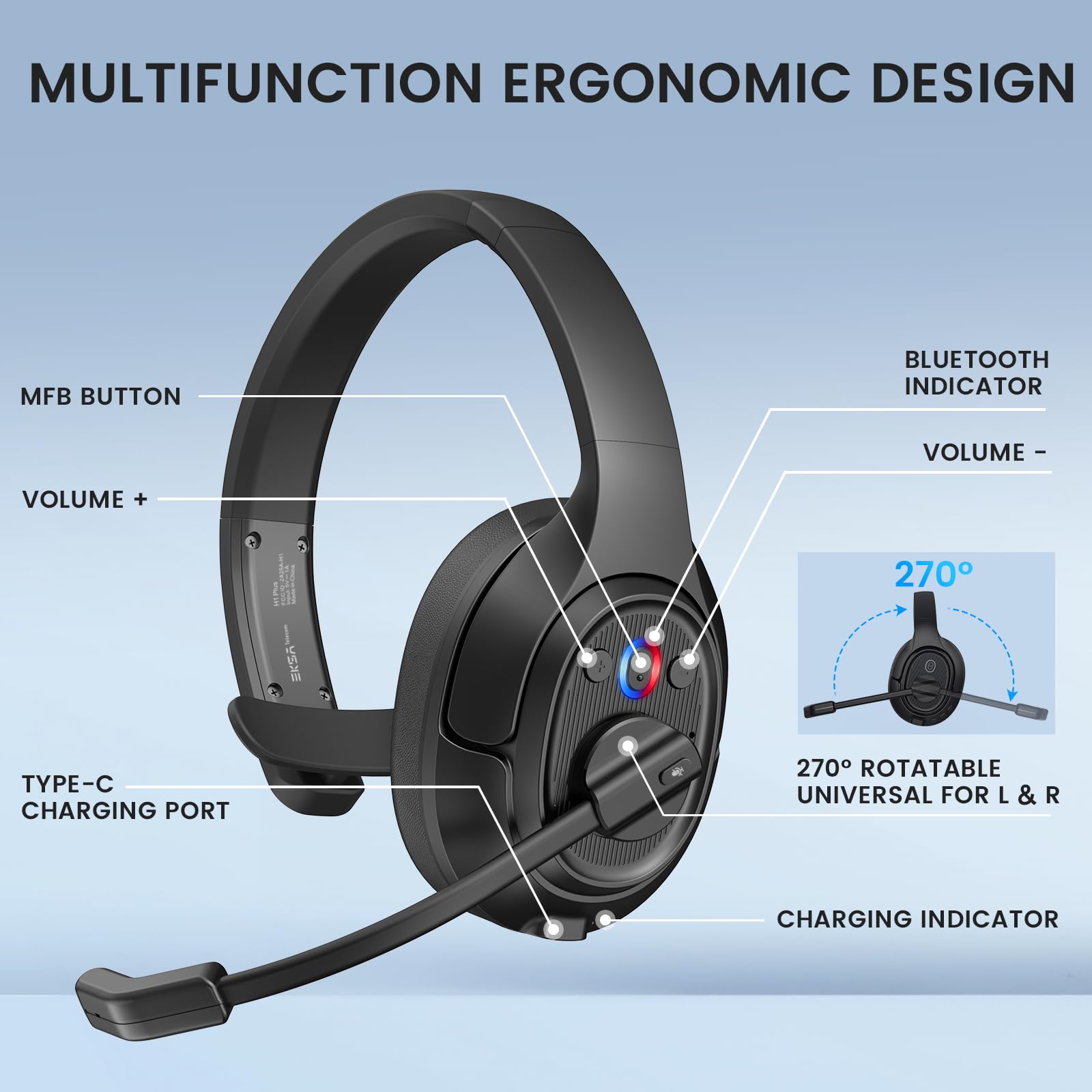 EKSA Bluetooth Trucker Headset - Wireless Headset with Noise Cancelling Mic & USB Dongle, 99ft Range, Volume Control, Single Ear Headphone for PC/Mac/Phone - Perfect for Truck Drivers, Call Centers & Online Gaming