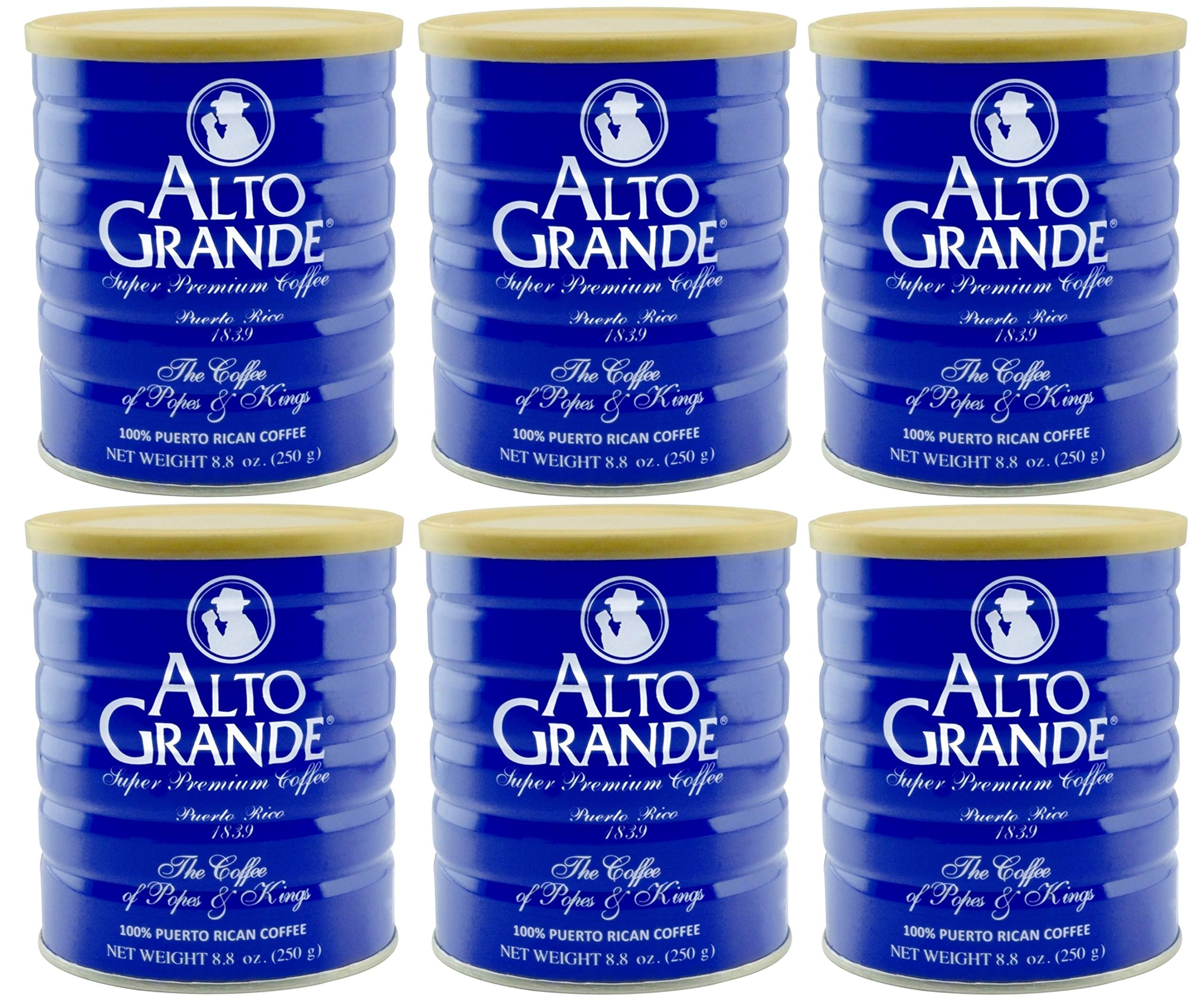 Alto Grande Super Premium Coffee Ground - Single Origin Puerto Rican Coffee, 8.8oz Canister (Pack of 6) - Rich Aroma & Smooth Taste for Home Brewing, Office Use & Gifts