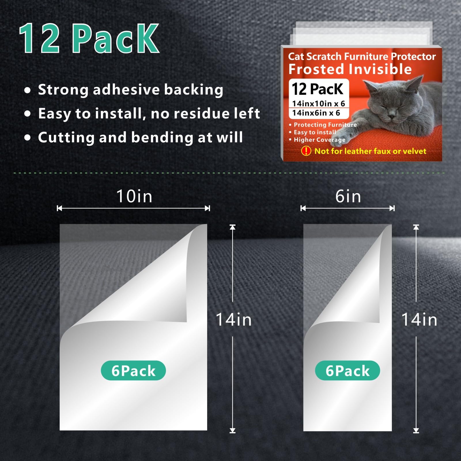 12 Pack Self-Adhesive Cat Scratch Furniture Protectors - Sofa Corner Guards & Cat Claw Deterrent for Couch, Chair, Table (Single-Side) - Protect Your Furniture from Pet Damage at Home