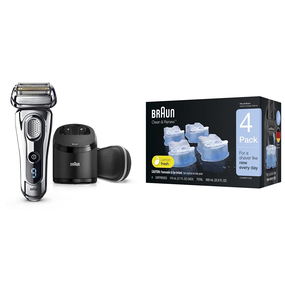 Braun Series 9 9296CC Men's Electric Shaver - Wet & Dry Foil Razor with Precision Trimmer | Rechargeable with Clean & Charge Station | Includes Travel Case & 6 Clean & Renew Refill Cartridges | Perfect for Travel, Daily Shaving & Gift Giving