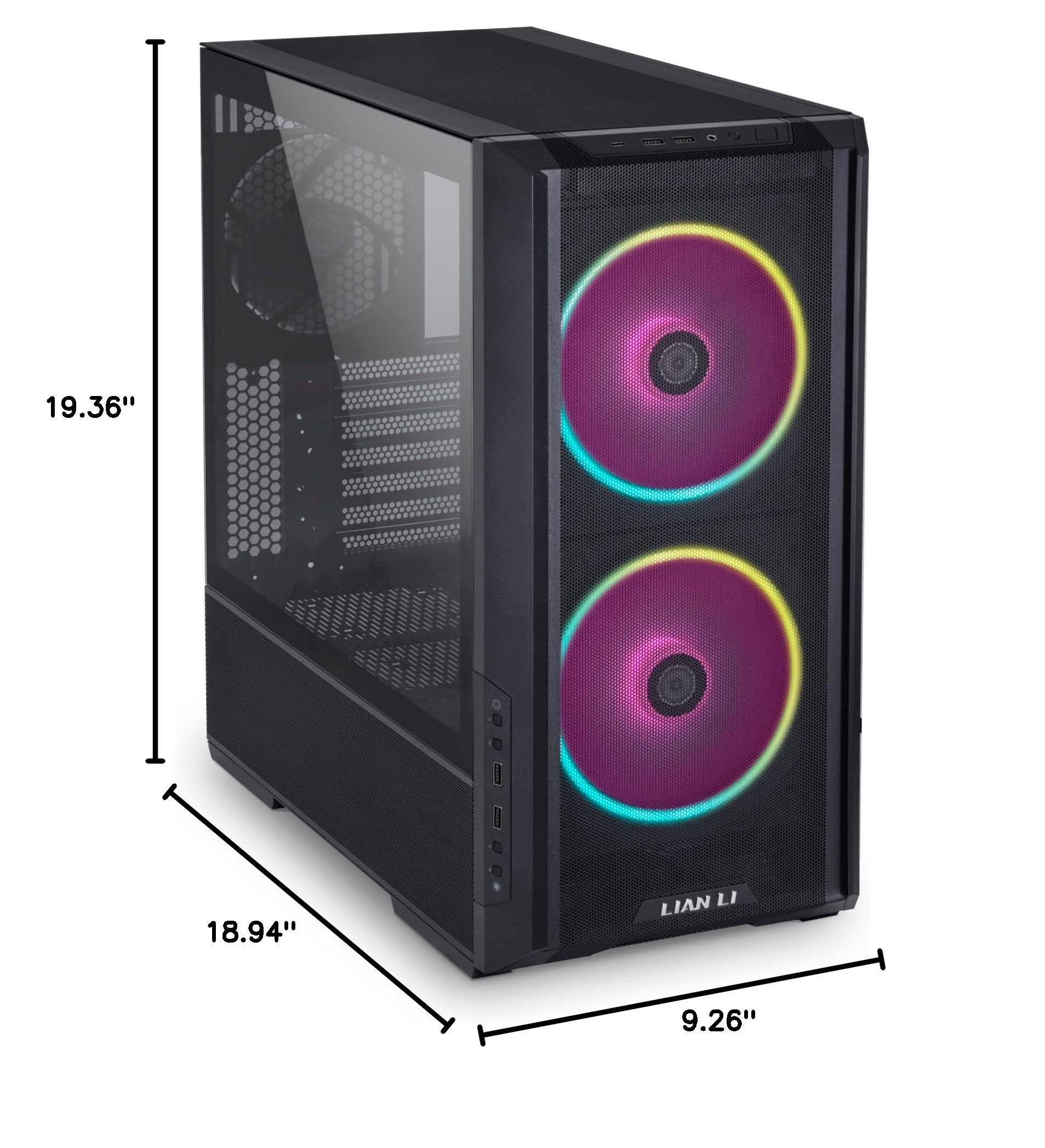 Lian Li Lancool 216 Mid-Tower PC Case - High Airflow Cooling with Dual 160mm PWM Front Fans & 140mm Rear Fan - Includes Fan Controller - Supports Up to 10 Fans (LANCOOL 216RC-X Black) - Perfect for Gaming Rigs & High-Performance PC Builds