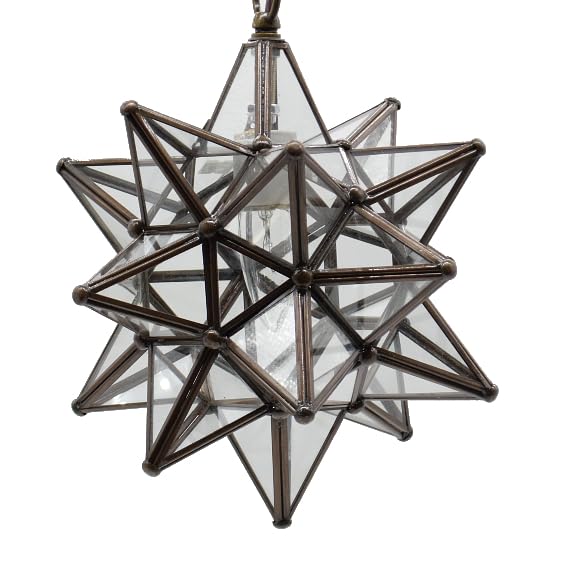 Clear 12 Inch Glass Star Pendant Lights - Modern Ceiling Lighting Fixture for Dining Room, Kitchen Island, Bedroom & Living Room Decor