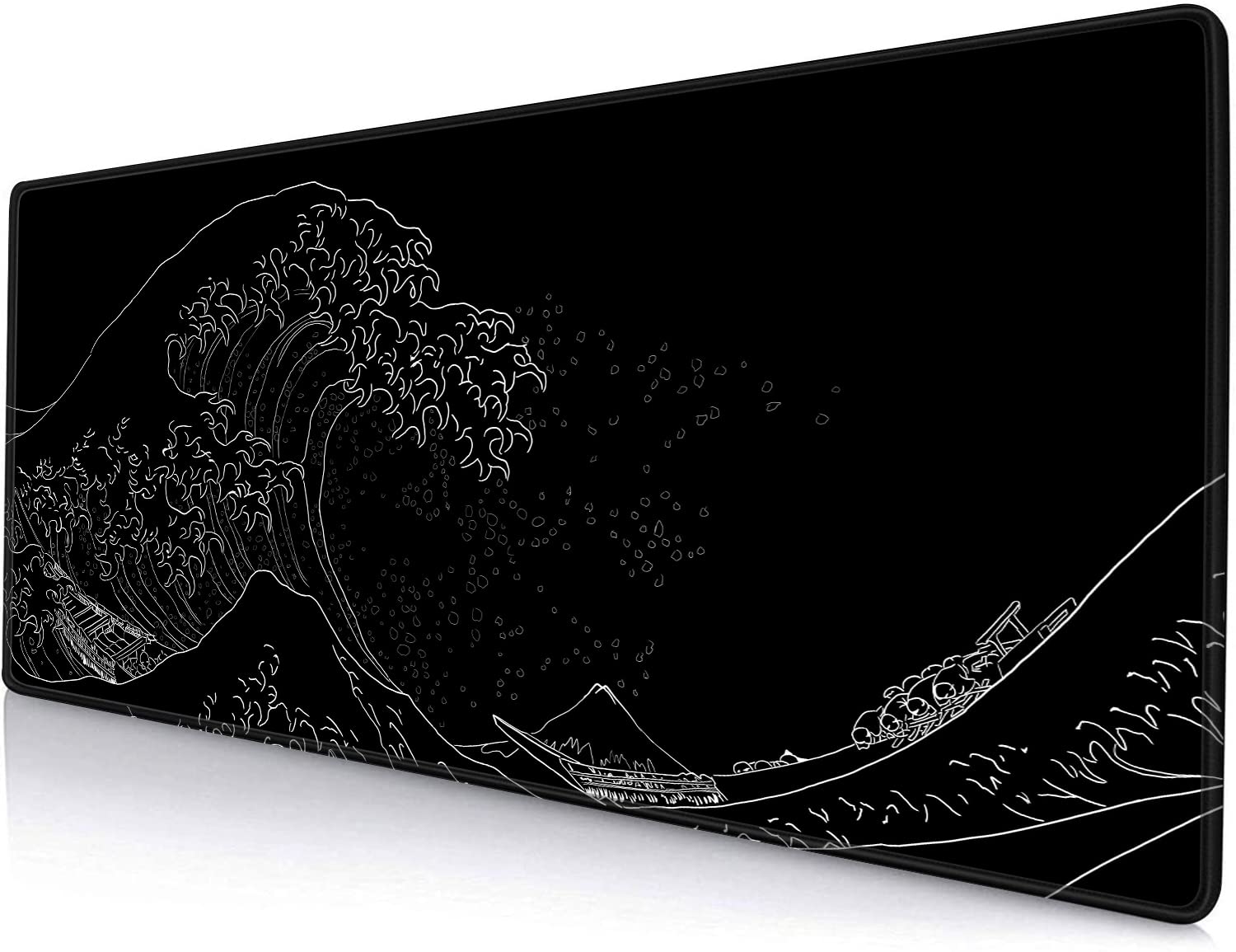 Premium Large Gaming Mouse Pad - Non-Slip Rubber Base Desk Mat with Stitched Edges (31.5x11.8 Inch) - The Great Wave Off Kanagawa Design - Perfect for PC Gaming, Office Work & Home Computer Setup