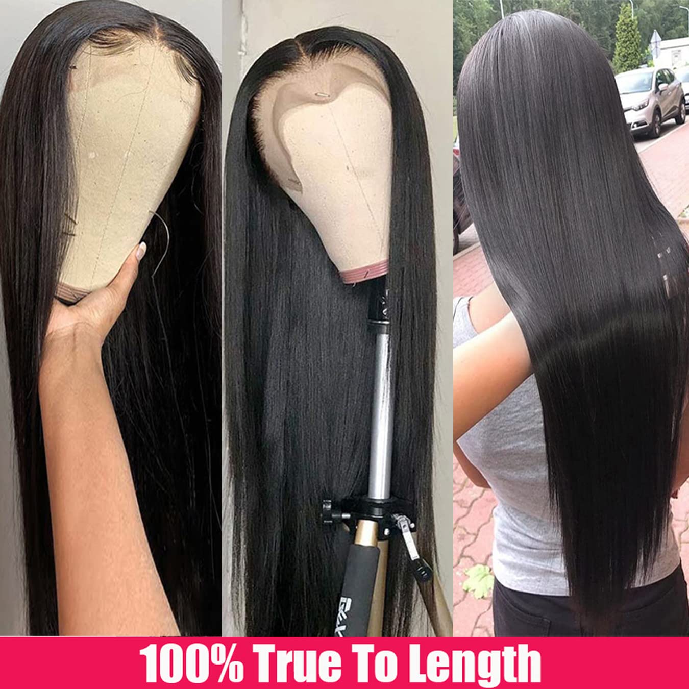 13x4 Glueless Straight Lace Front Wigs - 180% Density Brazilian Human Hair with Baby Hair & Pre-Plucked Hairline - 26 Inch Natural Black Women Wig for Daily Wear, Parties & Special Occasions