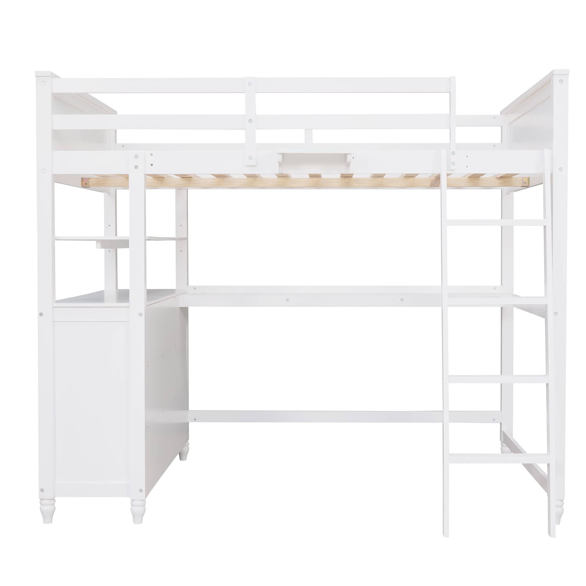 **Harper & Bright Designs Full Size Loft Bed with Built-in Desk & Storage - Solid Wood Frame with Drawers & Shelves for Kids, Teens & Adults - White - Perfect for Small Spaces, Dorm Rooms & Home Offices**