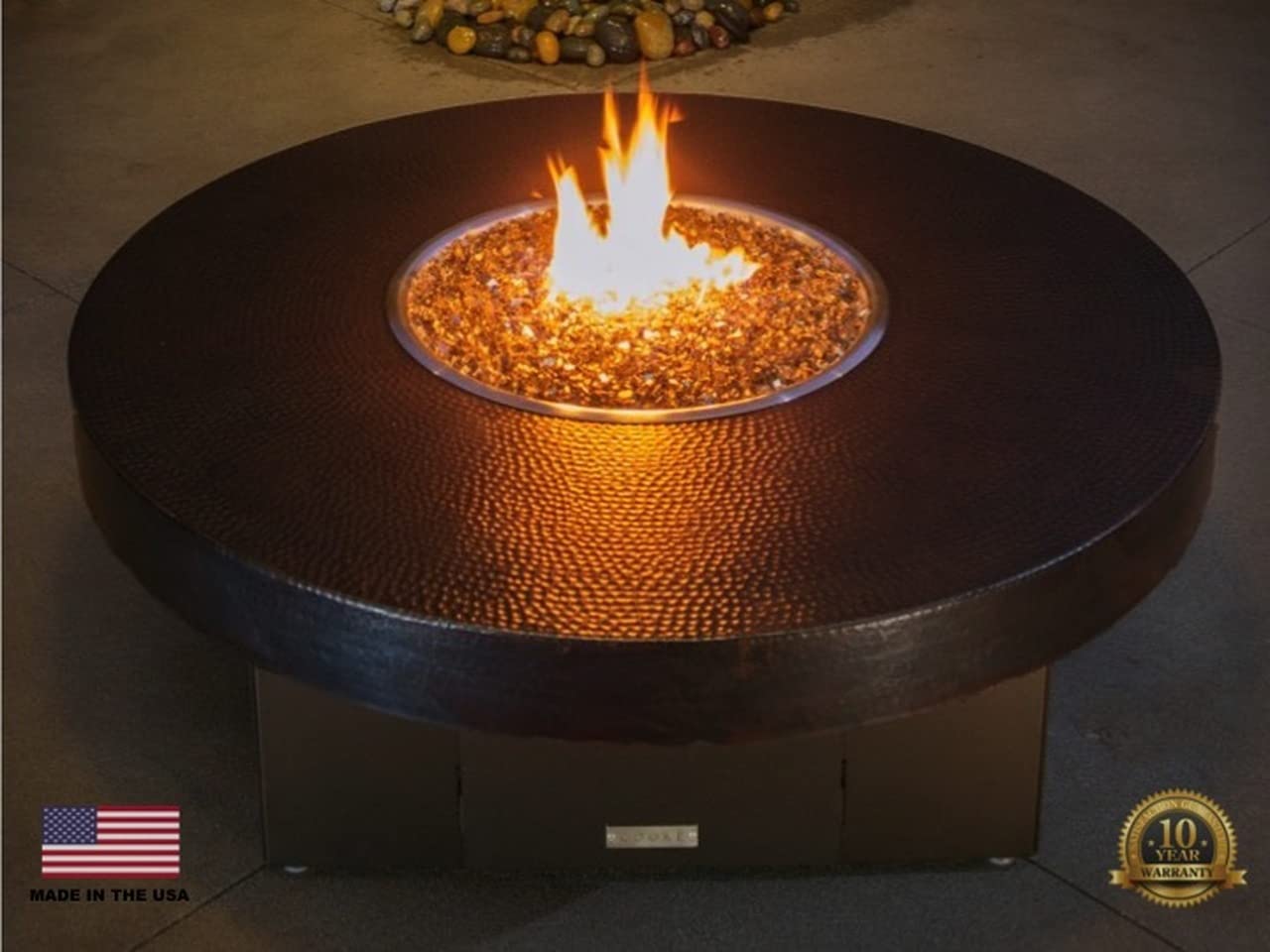 COOKE Santa Barbara 55-Inch Outdoor Fire Pit Table with Hammered Copper Table Top - Propane Gas Fire Pit for Patio, Backyard & Garden (Grey Base) - Perfect for Outdoor Entertaining & Relaxation