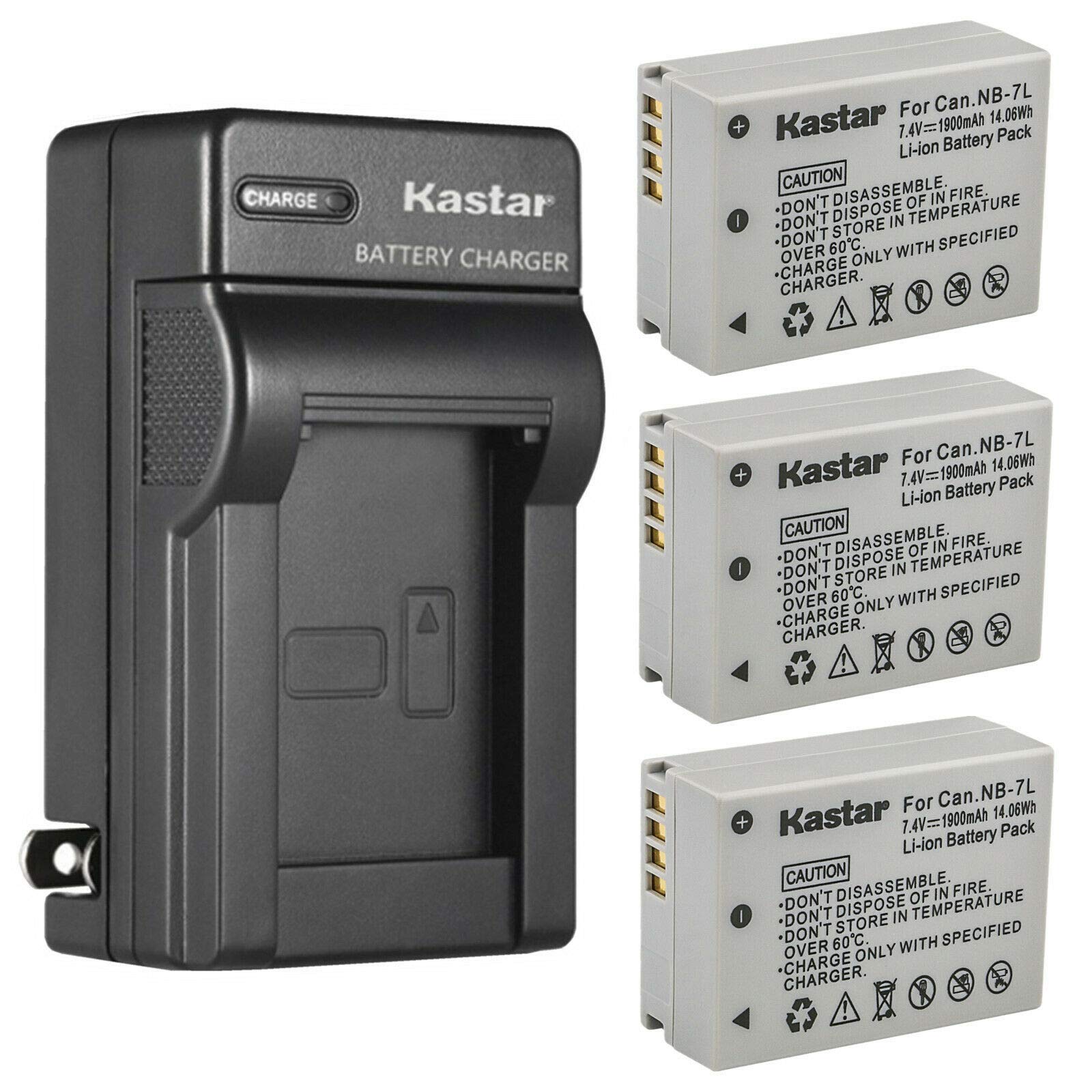 Kastar 3-Pack Replacement Battery & AC Wall Charger for Canon NB-7L NB-7LH CB-2LZ CB-2LZE - Compatible with Canon G10 G11 SX30 IS Digital Cameras - 8.4V DC Output - Perfect for Travel Photography & Vlogging