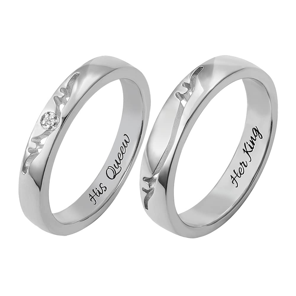 Custom His & Her Antler Couple Rings 925 Silver - Wedding Bands for Couples, Anniversary Gifts