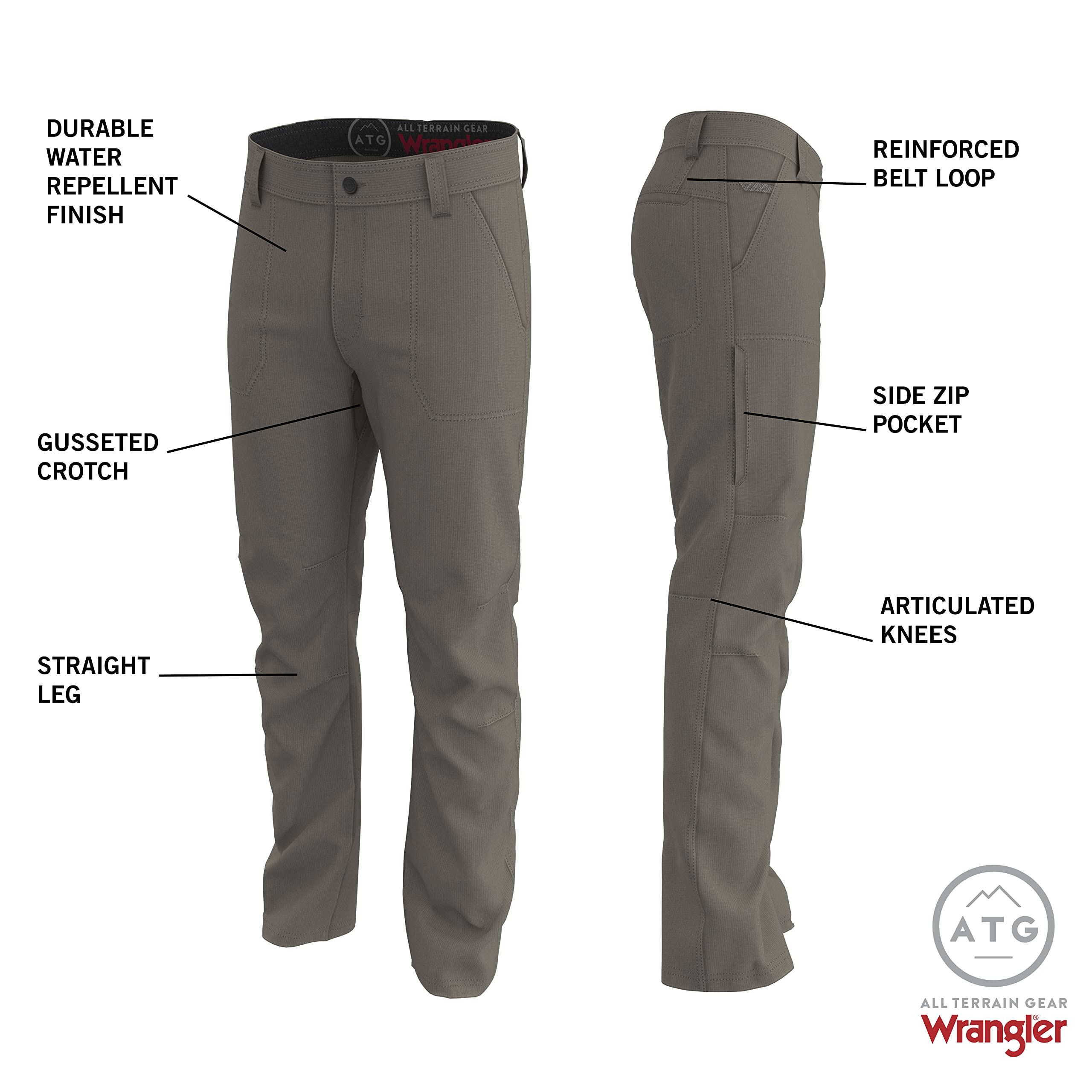 ATG by Wrangler Men's Zip Pocket Trail Pants - Durable Hiking & Outdoor Adventure Pants with Secure Pockets for Camping, Hiking & Travel