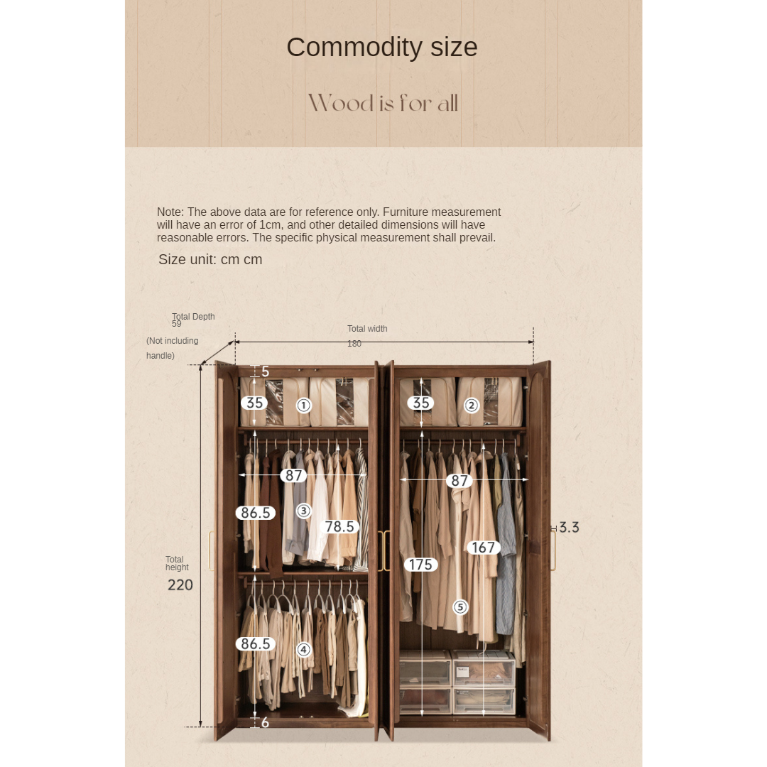 Vintage French Style Black Walnut Solid Wood Wardrobe - Classic Retro Closet for Bedroom & Living Room Storage