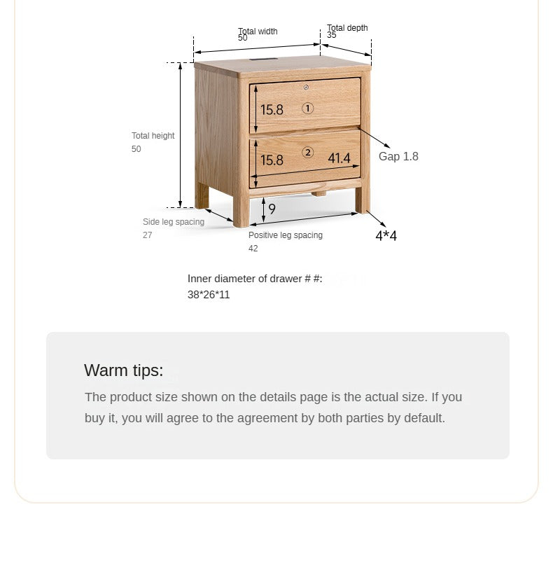 Solid Oak Wood Nightstand with Locking Drawer - Stylish and Durable Bedside Table for Bedroom, Living Room, or Guest Room