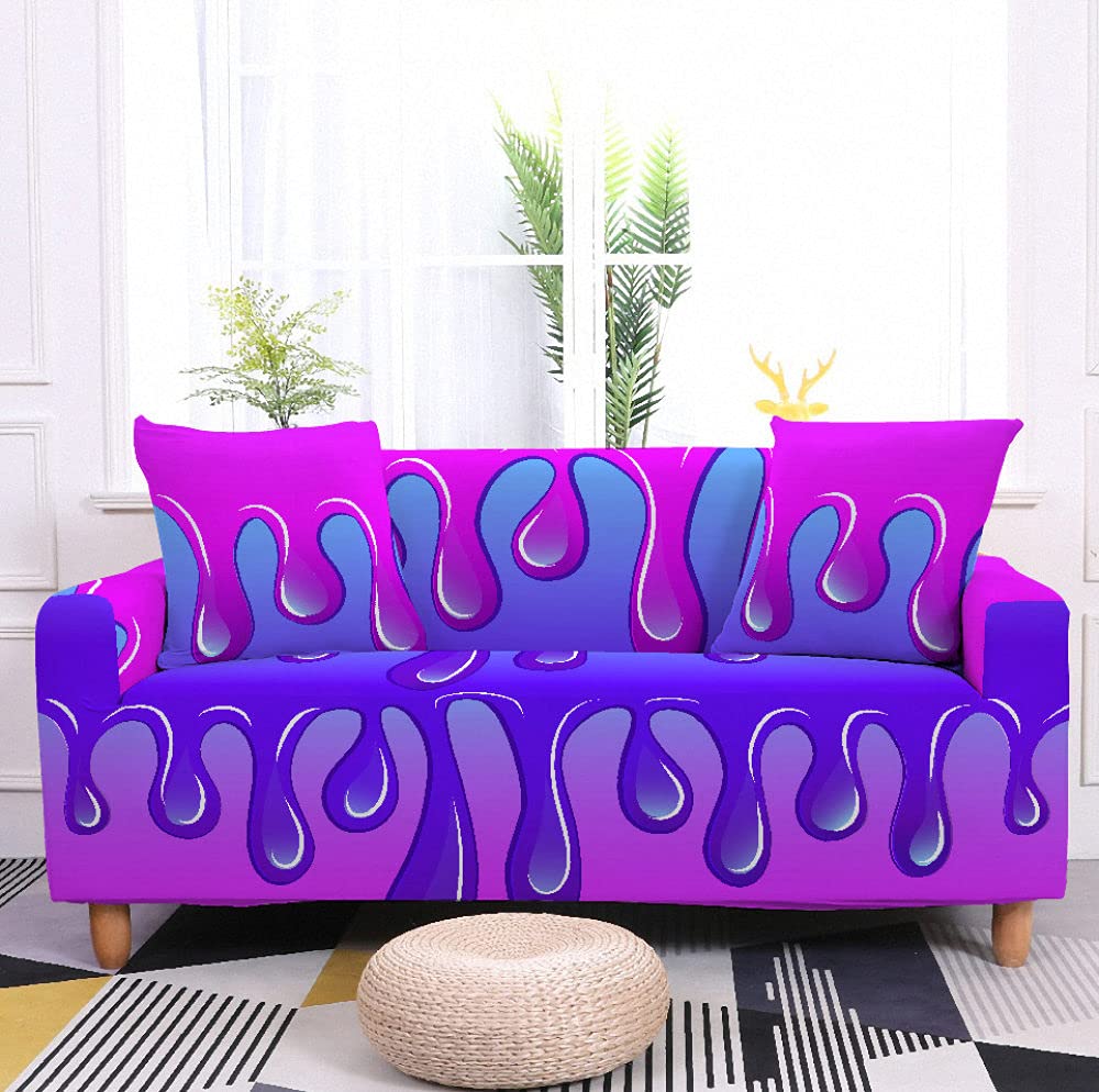 WUCHONGSHUAI Stretch Sofa Cover - Universal Elastic Couch Slipcover, Blue Purple Milk Print - Protect & Refresh Your Living Room Furniture