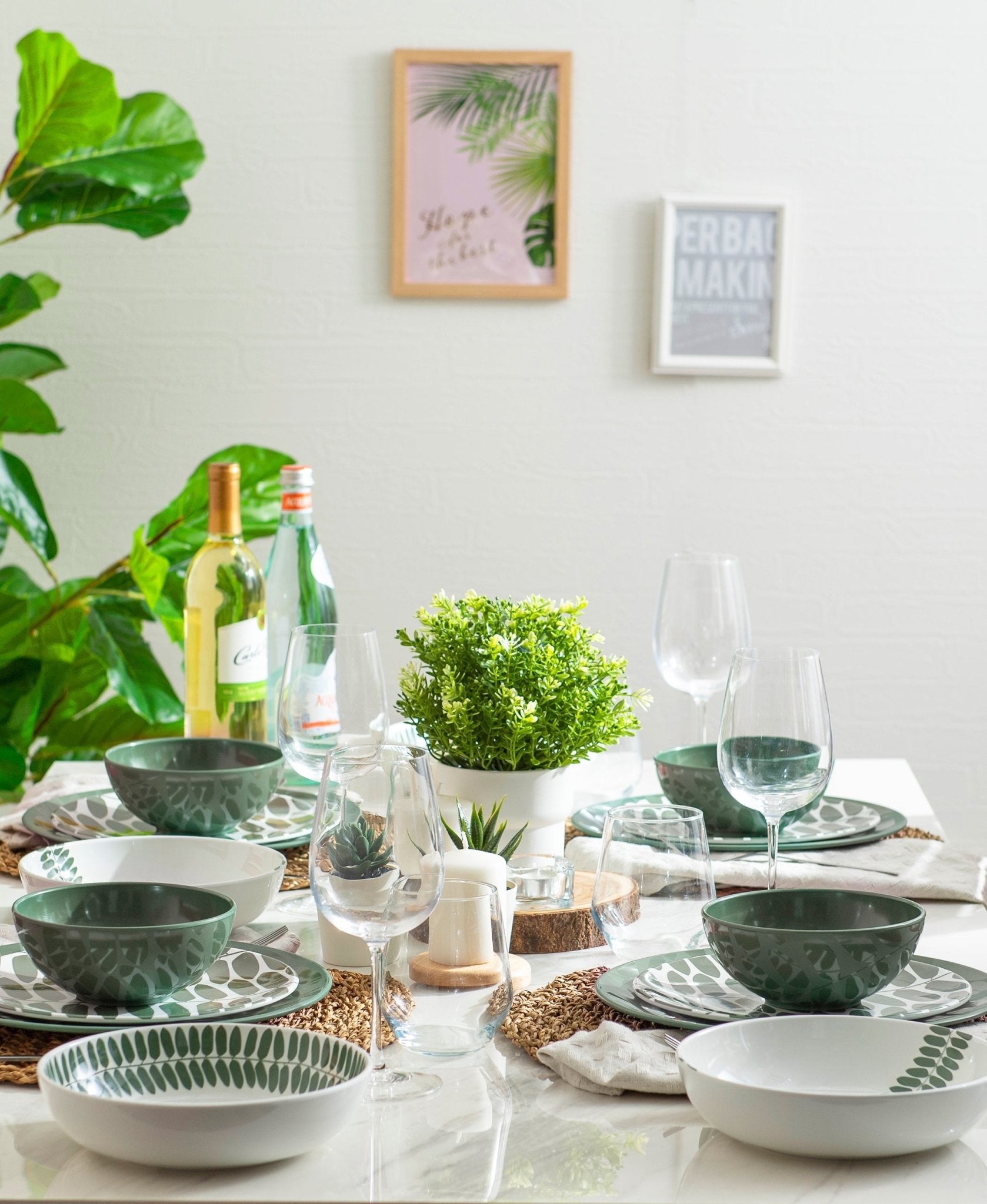 12-Piece Velvet Pine Green Melamine Dinnerware Set - Durable Plates & Bowls for Outdoor Dining, Picnics, and Camping