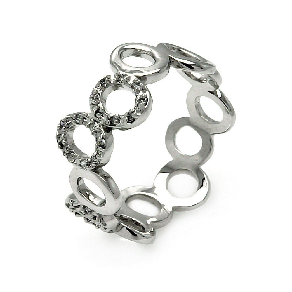 Elegant Clear Cubic Zirconia Open Bubble Eternity Ring in Rhodium Plated Sterling Silver - Perfect for Weddings, Anniversaries & Special Occasions