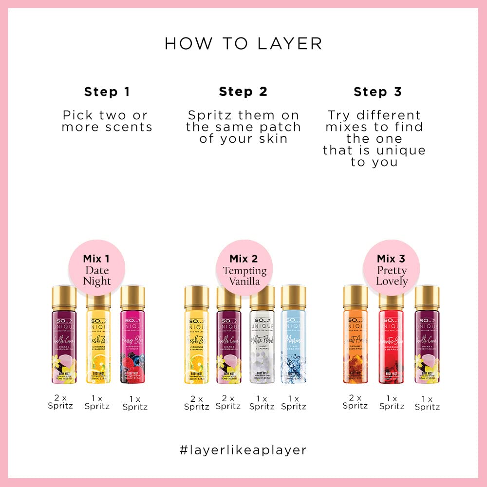 SO Unique Women's Mini Body Mist 200Ml & Gift Set 4 X 50Ml - Fresh Long Lasting Body Spray for Women | Mix & Match Fragrances | UK's No.1 Scented Mist | Perfect for Daily Use, Travel & Gifts