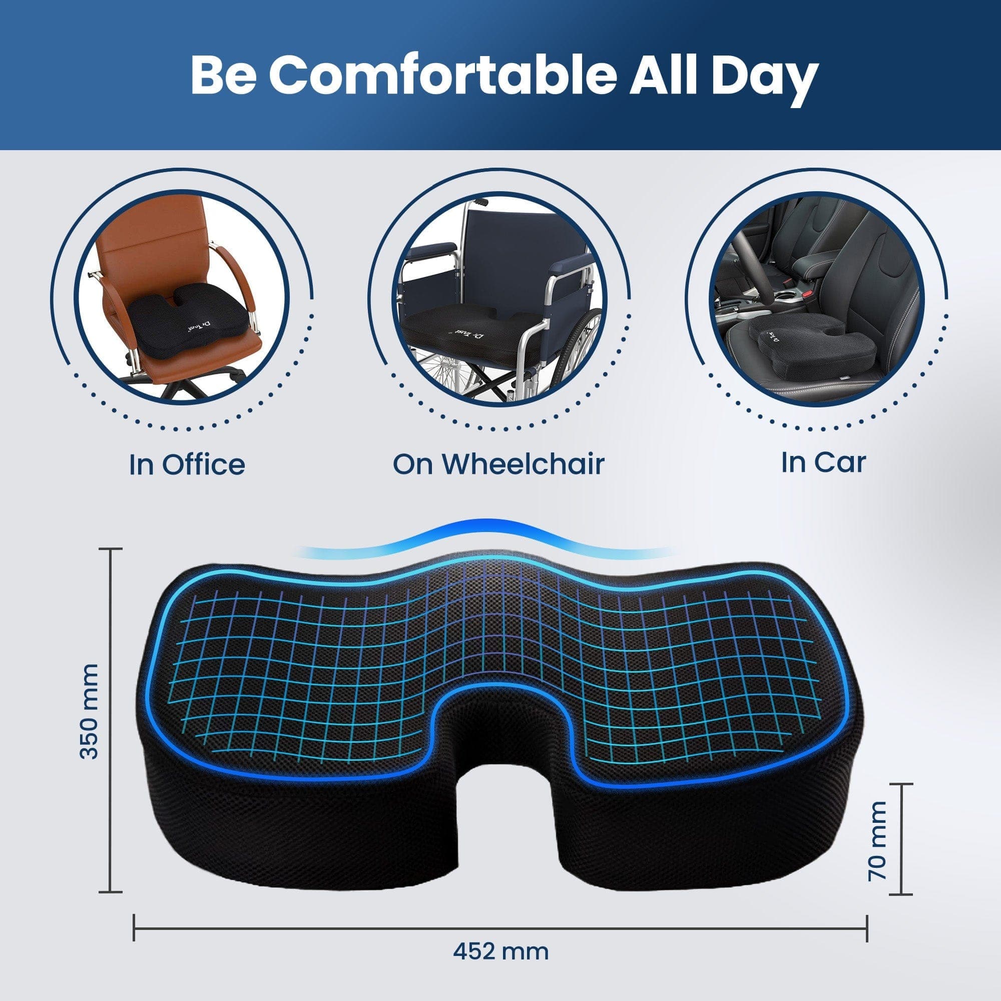 Dr Trust USA Orthopedic Coccyx Pillow - Donut Cushion for Tailbone Pain Relief & Post-Surgery Support - Perfect for Office Chairs, Car Seats & Wheelchairs