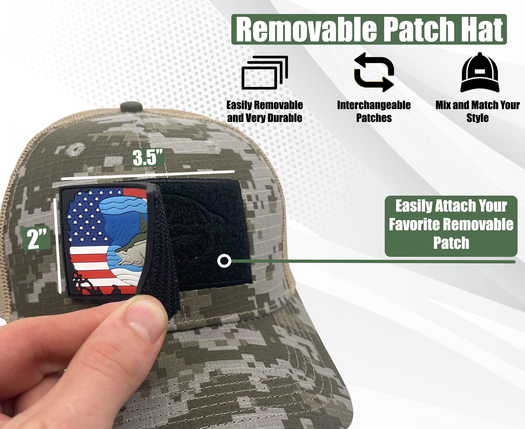 High Performance Fishing Trucker Hat for Men - Interchangeable Patches, UV Protection & Breathable Mesh - Perfect for Fishing, Boating, Hiking & Outdoor Adventures