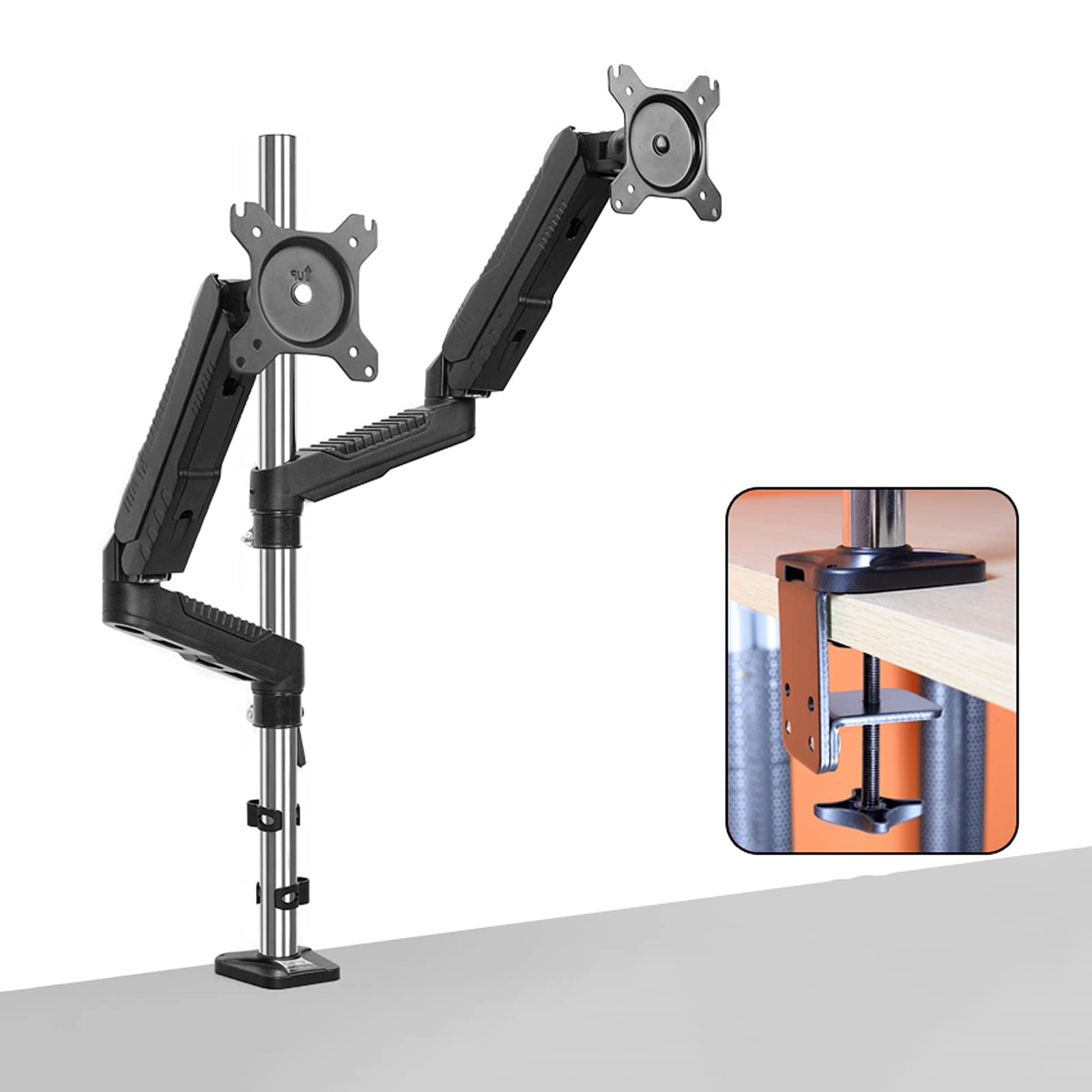 Adjustable Dual Monitor Arm Stand - 2-in-1 Desk Mount for Monitors & Laptops with VESA 75/100mm, C-Clamp & Column Type - Perfect for Home Office, Gaming Setup & Workspace Ergonomics