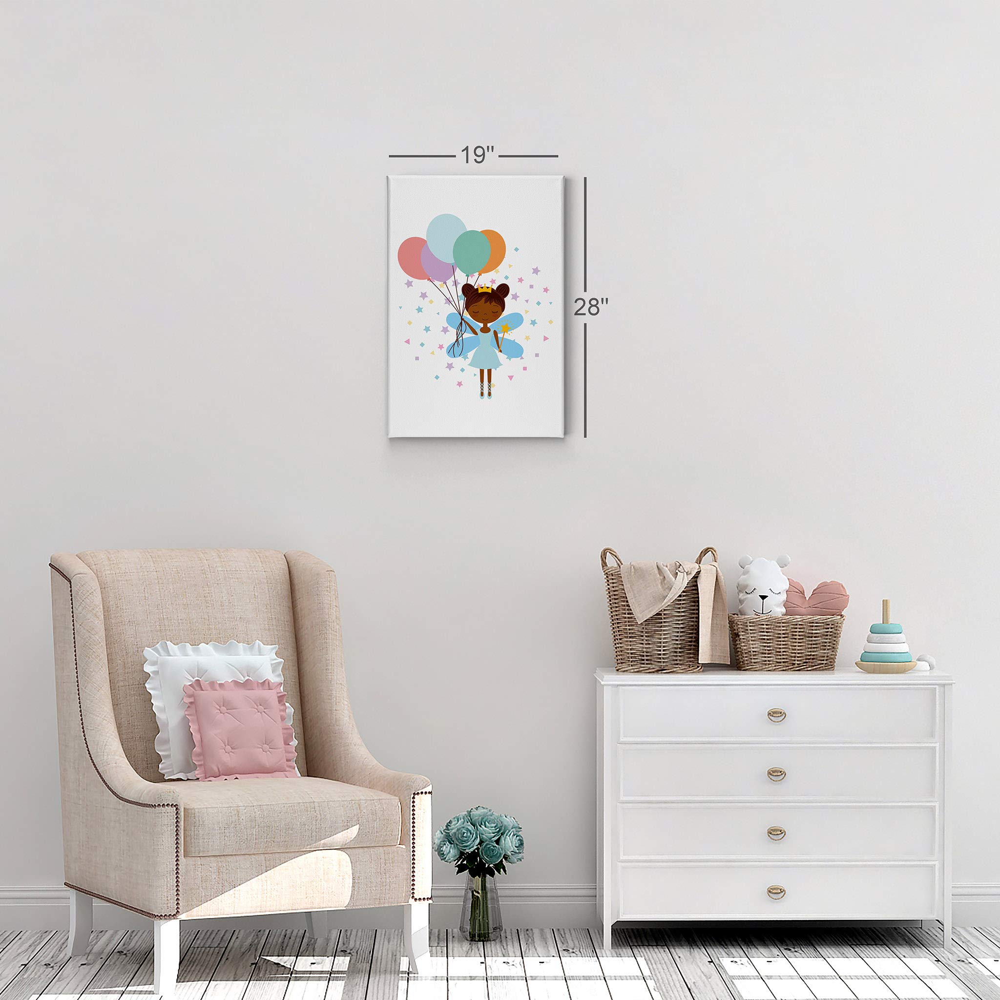 African American Fairy Girl with Balloons Canvas Print - Smile Art Design Wall Art for Kids Room, Nursery & Baby Room Decor - 40x30 Inch Ready to Hang Made in USA | Perfect for Birthday Gifts, Bedroom Wall Decor & Playroom Art