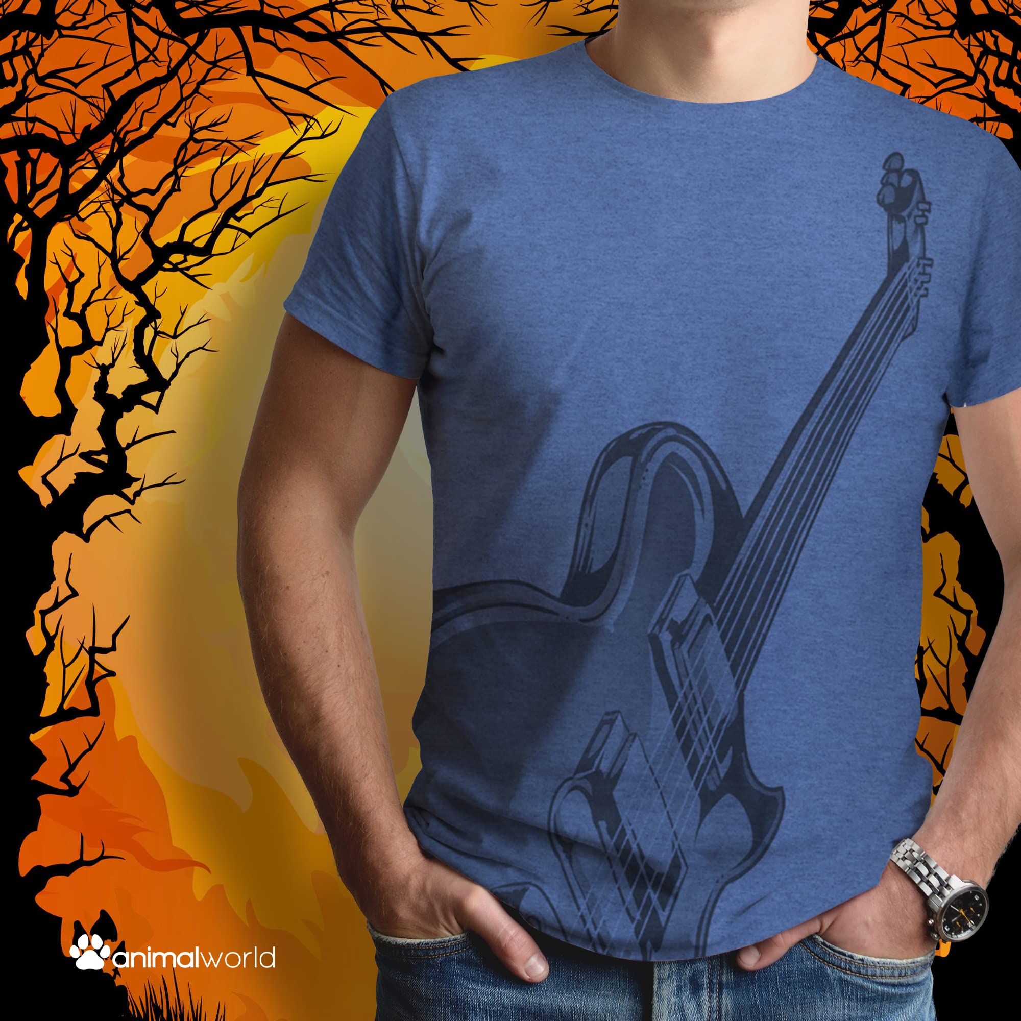Old Glory Electric Air Guitar Funny Costume T-Shirt for Men - Heather Royal 2XL | Rock Star Outfit, Music Lover Gift, Concert Party Apparel