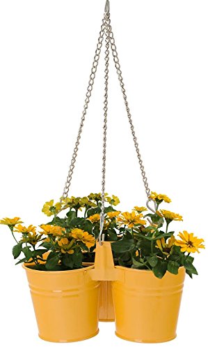 Enameled Galvanized Hanging 3-Tier Planter Set for 5.5 Inch Plants - Saffron Yellow | Indoor/Outdoor Flower Pots for Balcony, Patio & Garden Decor