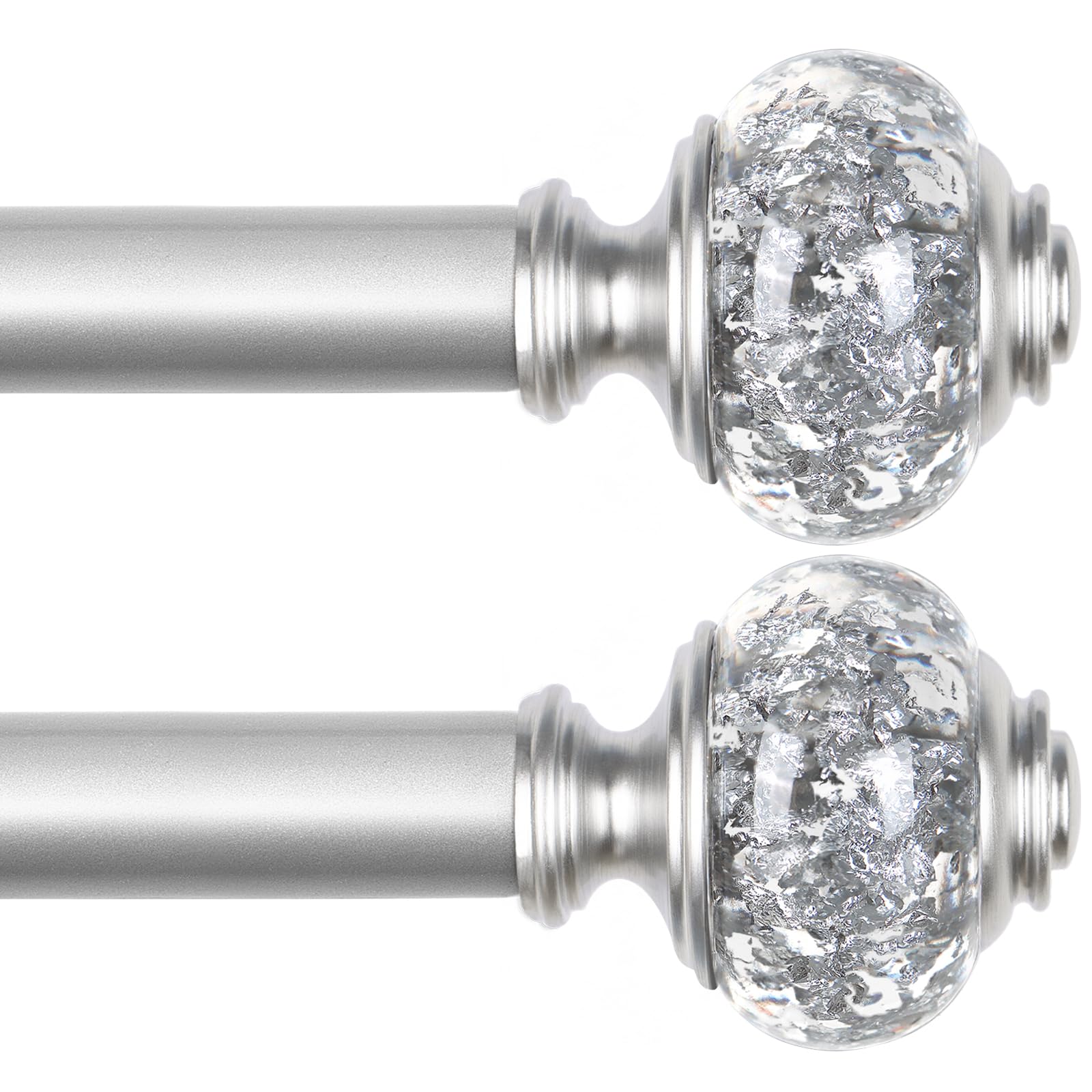 2 Pack Adjustable Telescoping Curtain Rods 32-58 Inches (2.6-4.8ft) - 7/8 Inch Silver Decorative Window Drapery Rods with Translucent Finials for Living Room, Bedroom & Home Decor