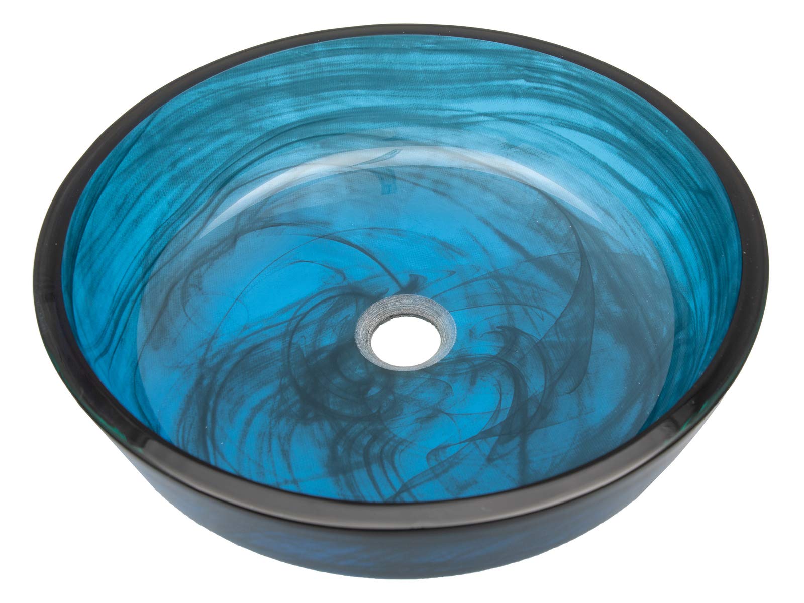 Transparent Dark Blue Mist Flat Bottom Glass Vessel Sink - Modern Bathroom Vanity Sink for Contemporary Home Decor