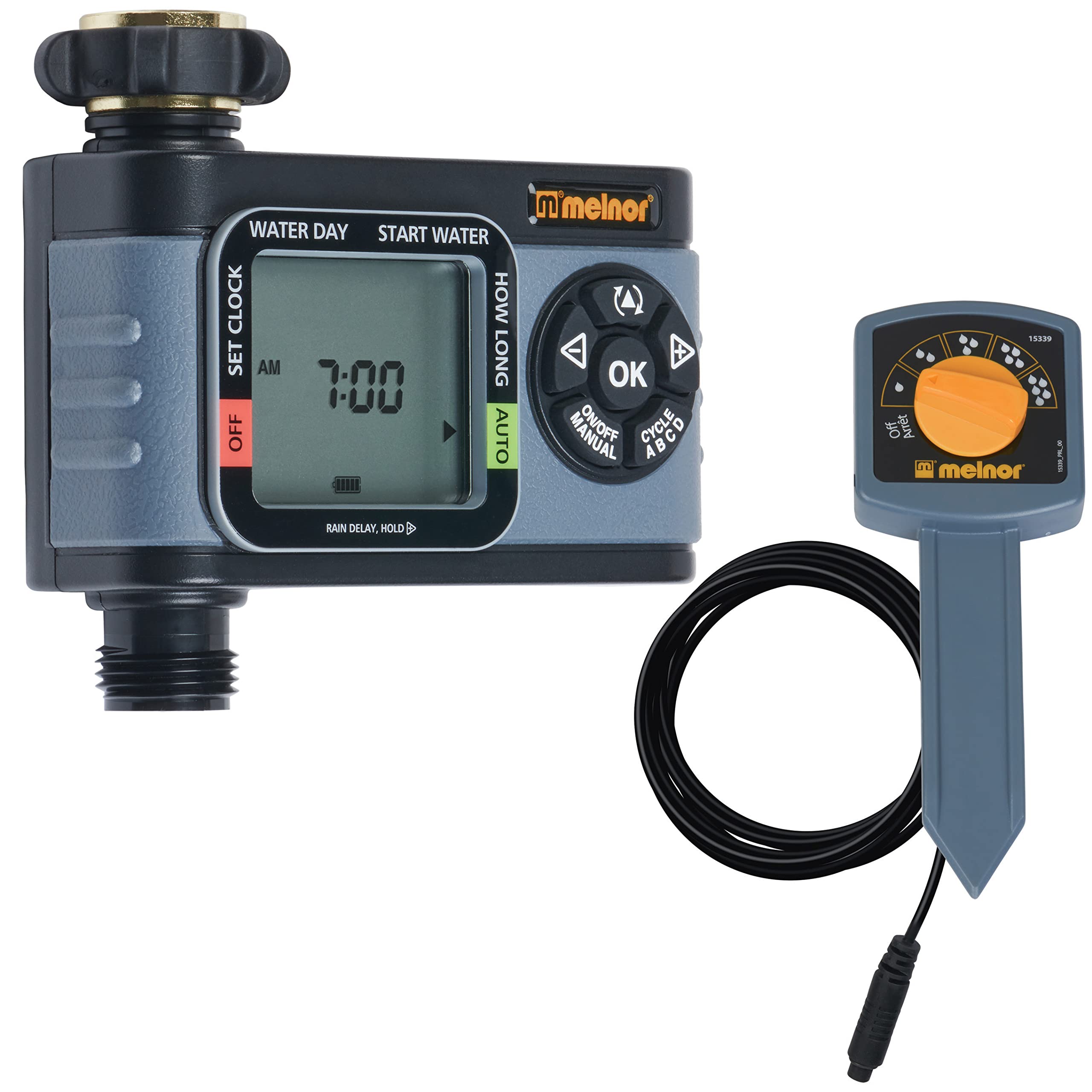 Melnor 65099-AMZ HydroLogic 1-Zone Digital Water Timer with Moisture Sensor - Smart Irrigation Controller for Garden, Lawn & Plants - Automatic Watering System for Efficient Gardening